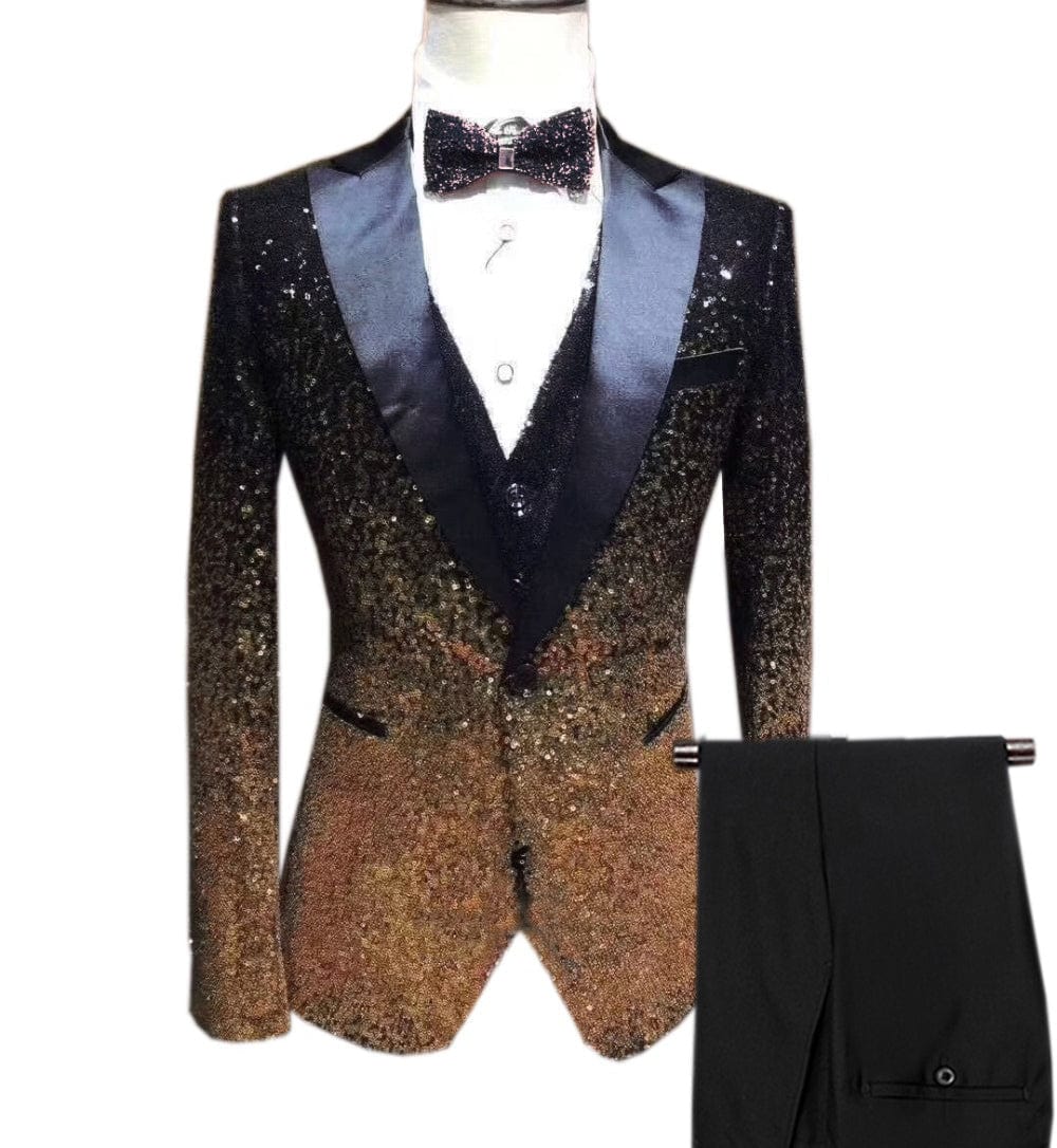 Men's Shiny Sequins 3 Piece Suit Blazer One Button Wedding Prom