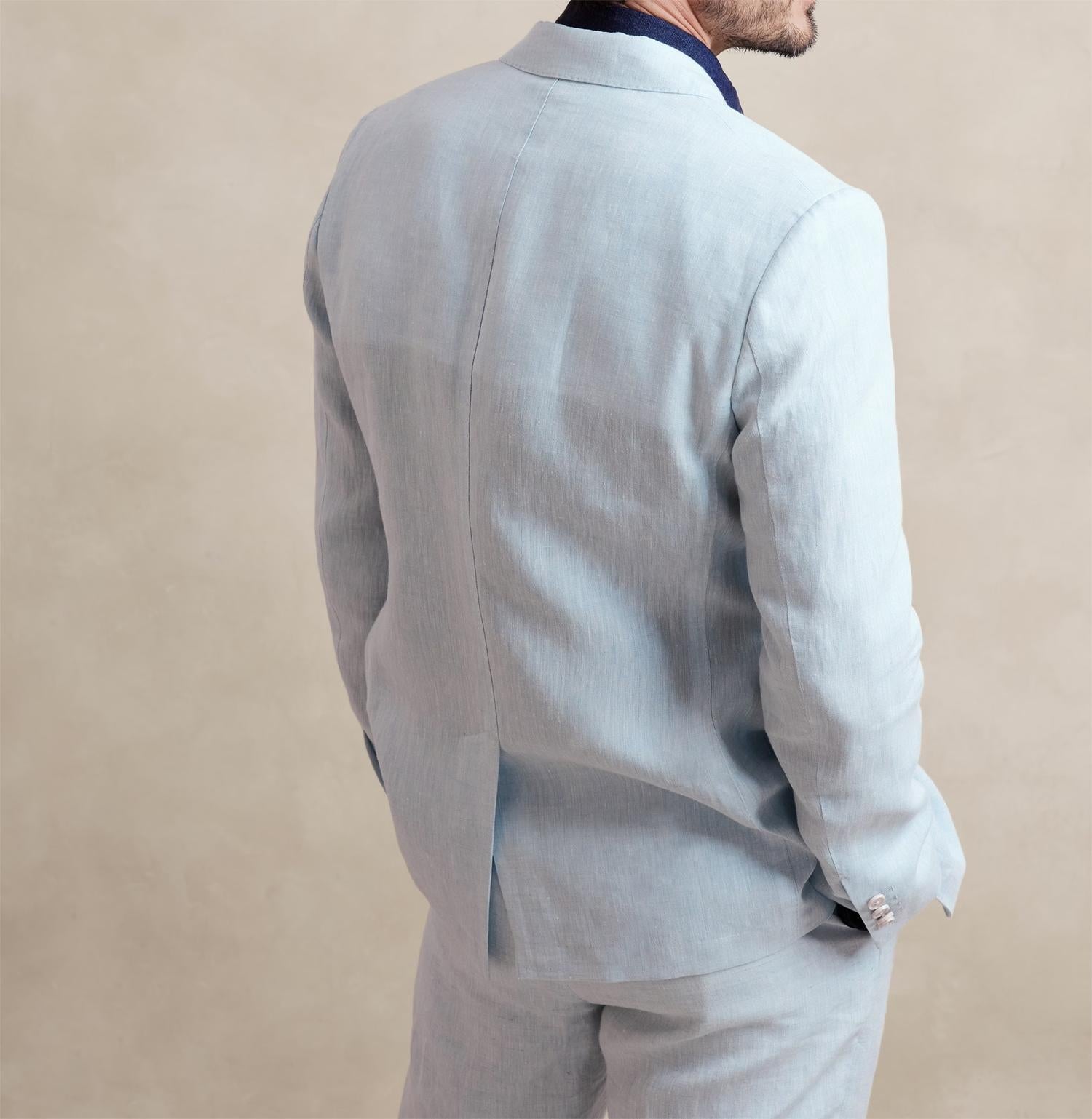 Linen Fashion Leisure Notch Lapel for Men Casual Suit (Blazer+Pants）