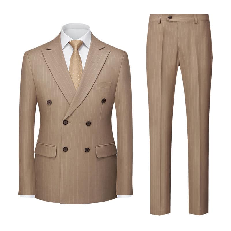 Men's Formal Striped 2 Pieces Double Breasted Peak Lapel Suit Tuxedos (Blazer+Pants）