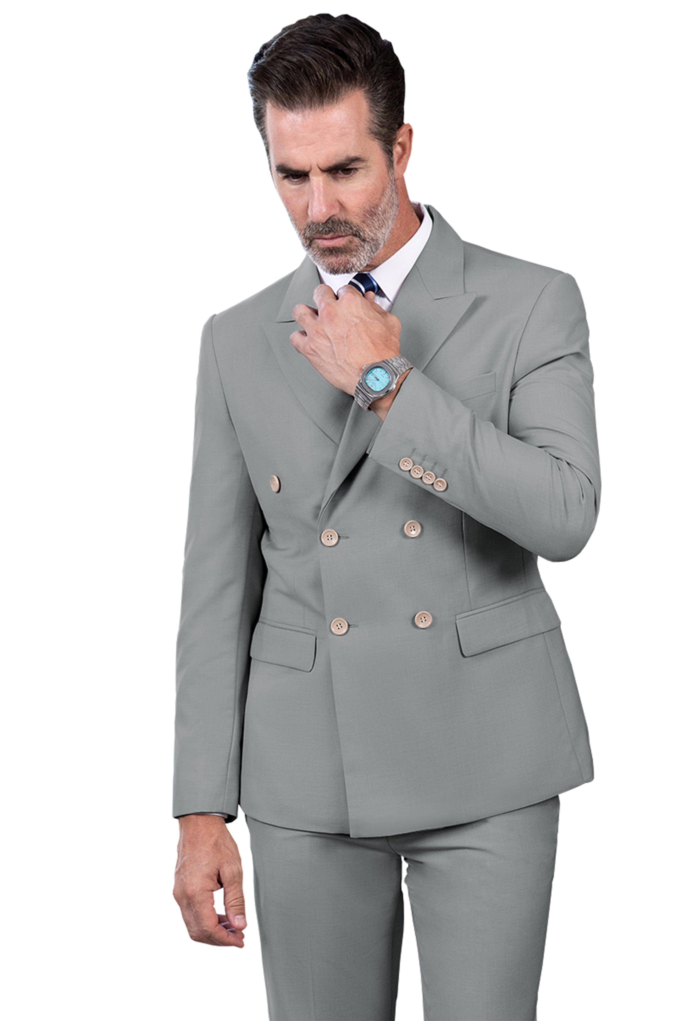 ceehuteey 2 Pieces Men's Regular Peak Lapel  Solid suit (Blazer+Pants)