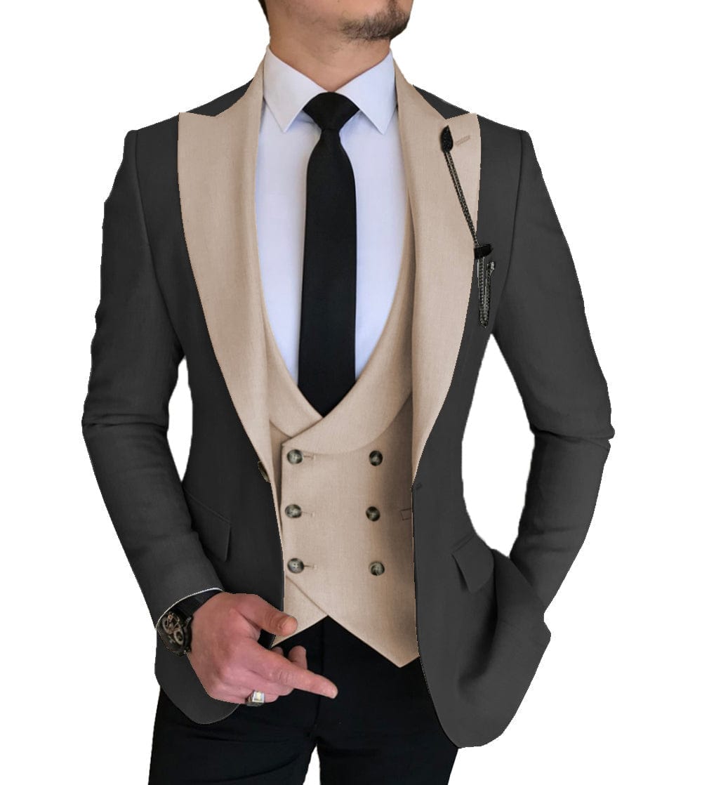 ceehuteey 3 Piece Slim Fit Vest Solid Peak Lapel Tuxedo (Blazer + Vest + Pants)