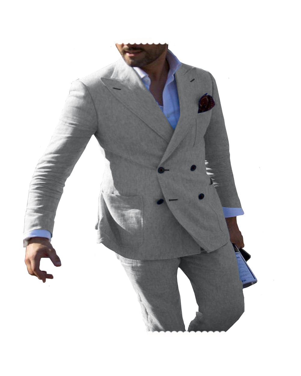 ceehuteey Casual 2 Piece Men's Suit Flat Linen Peak Lapel Tuxedos (Blazer+Pants)