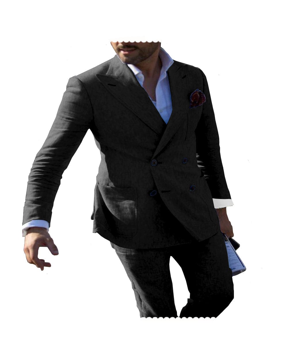ceehuteey Casual 2 Piece Men's Suit Flat Linen Peak Lapel Tuxedos (Blazer+Pants)