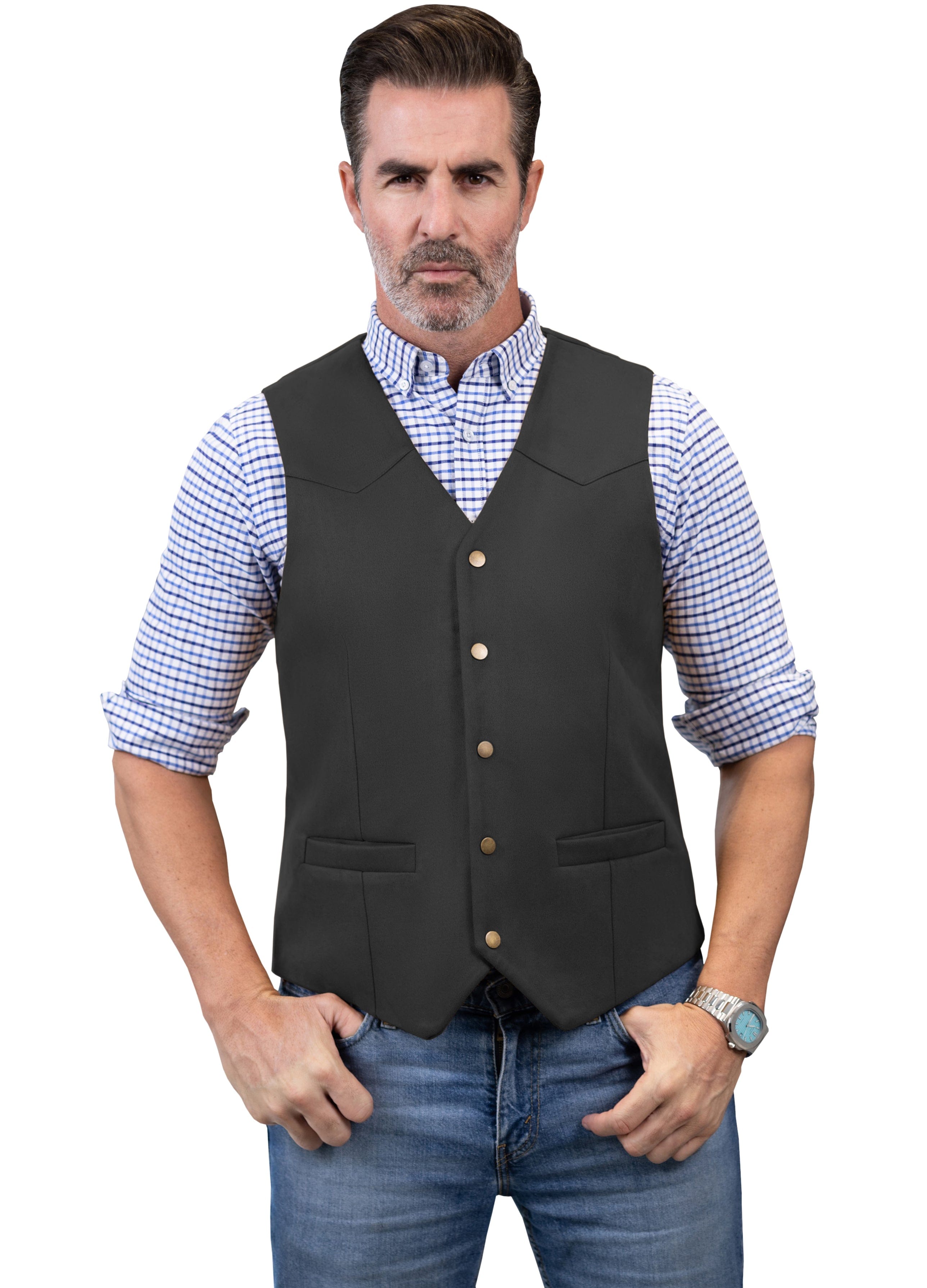 ceehuteey Casual Men's Suede Fashion Cowboy Suit Solid Vest V Neck Waistcoat