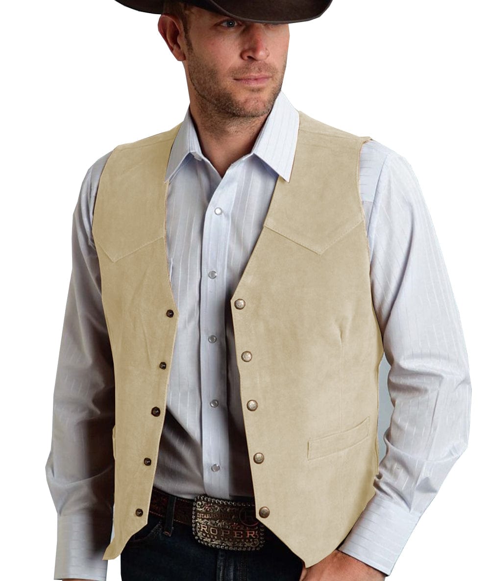 ceehuteey Casual Men's  Suede  Fashion Cowboy Suit Vest V Neck Waistcoat