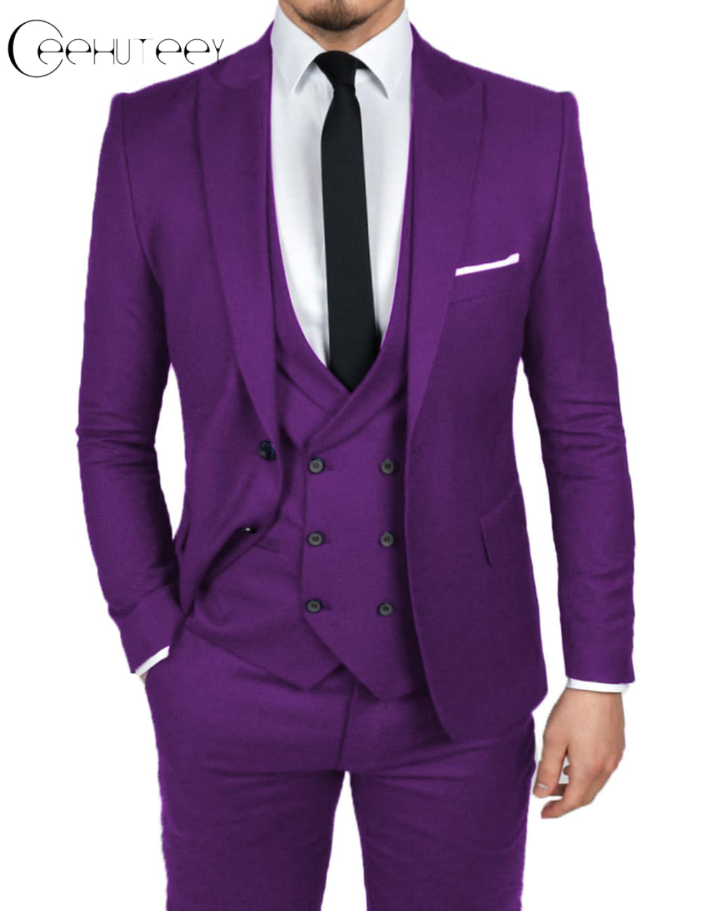 3-pieces plum wedding suit - Blandin & Delloye