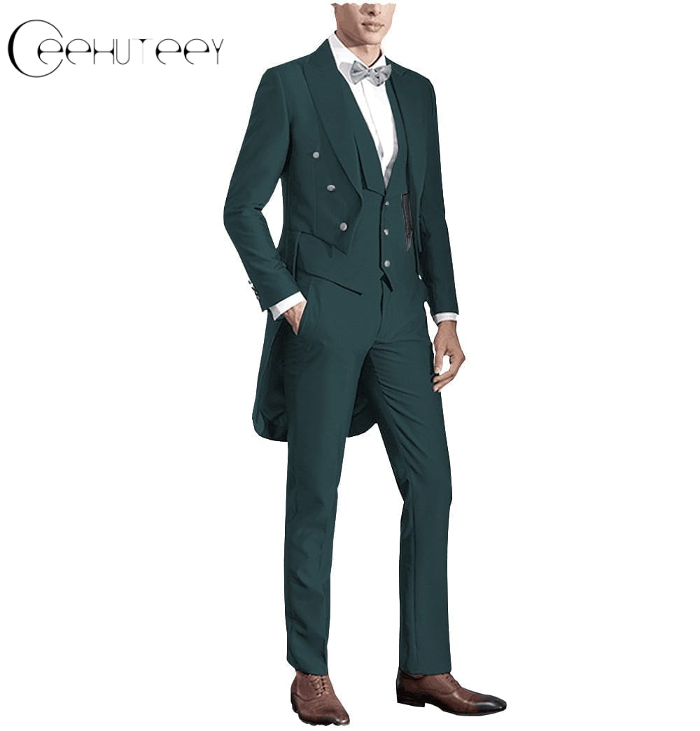 Classic Men s 3 Pieces Tailcoat Slim Fit Peak Lapel Tuxedos Swallow Tailed Coat Groomsmen Blazer vest Pants