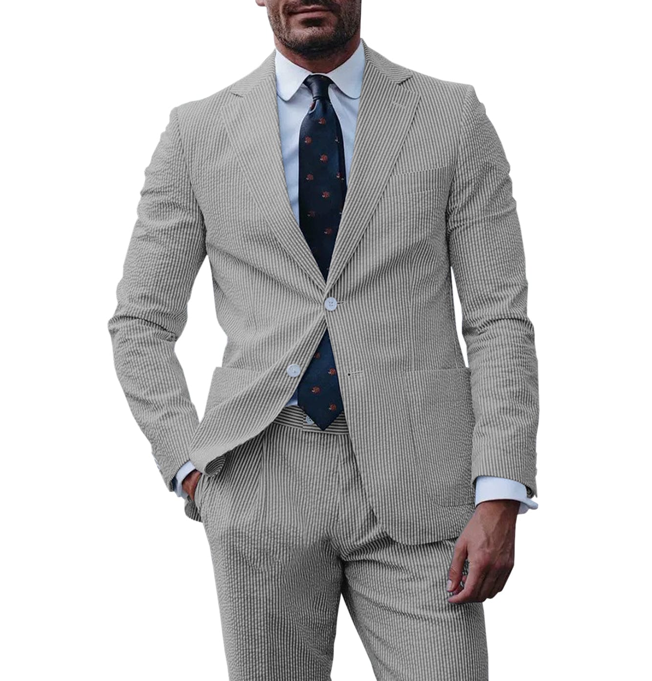 Slim Fit Mens Suit 2 offers Button Pinstripe Grey Purple Line Notch Lapel Flat Front Pants AZAR MAN 7918