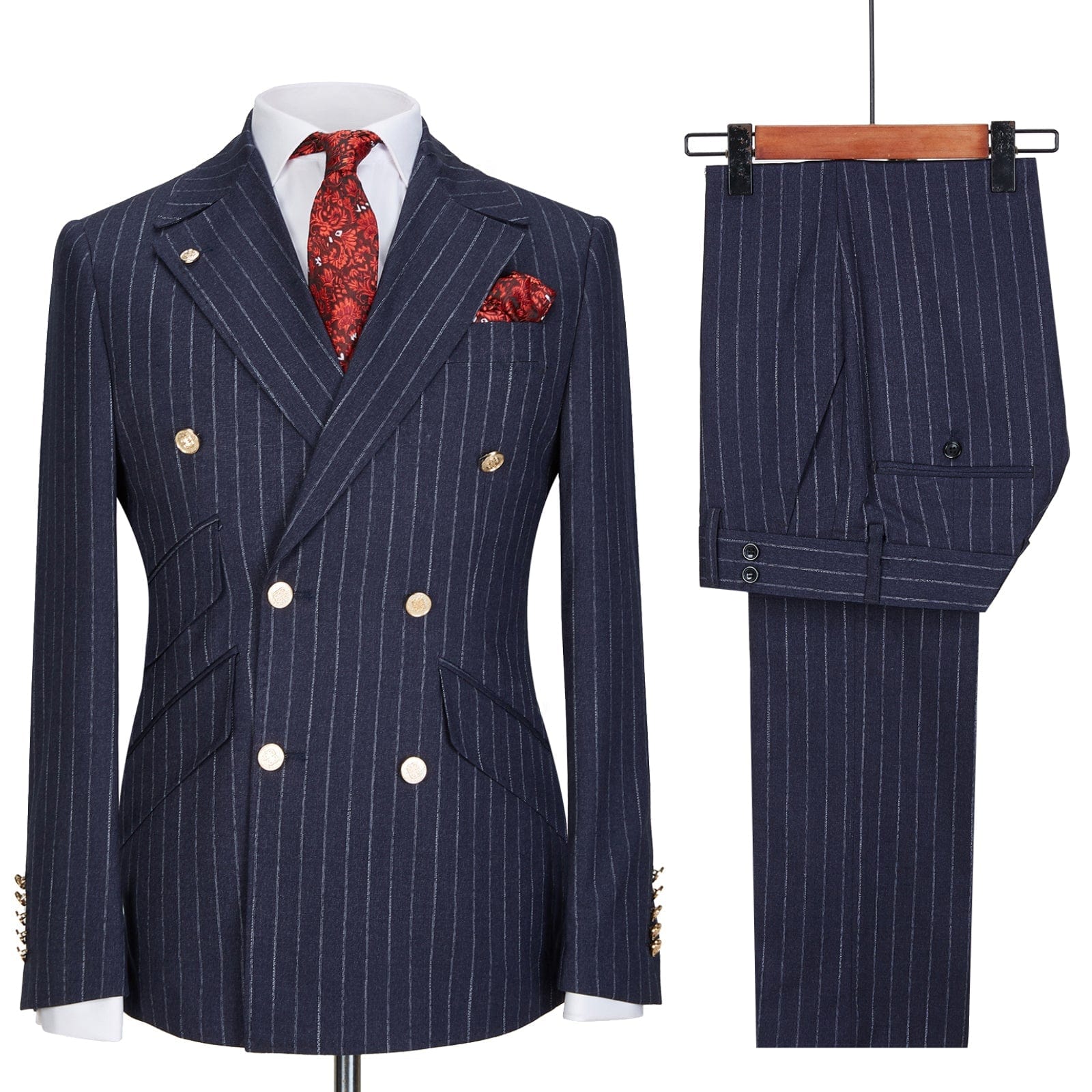 ceehuteey Formal Bussiness Striped 3 Pieces Mens Peak Lapel Suit Tuxedos (Blazer+Pants)