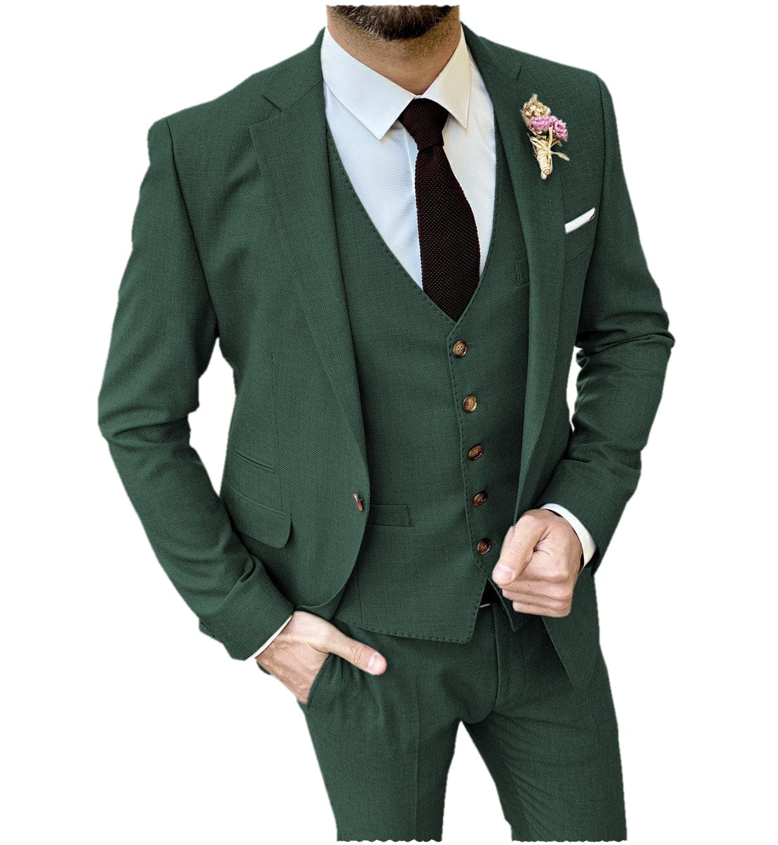 ceehuteey Formal Flat 3 Pieces Mens Suit Notch Lapel Blazer (Blazer+vest+Pants)