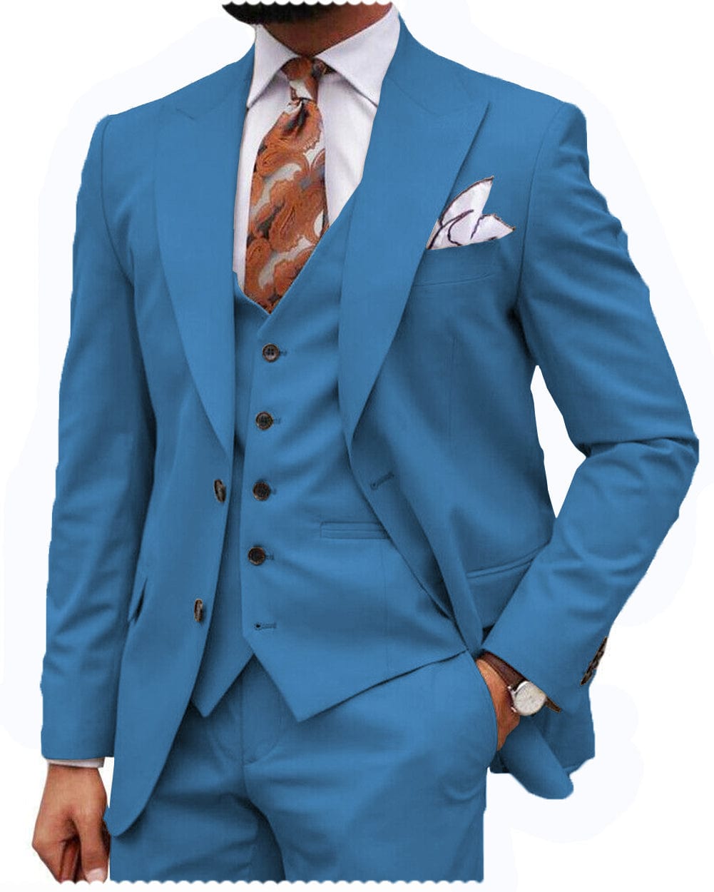 Sky-Blue Regular-Fit 3-Piece Suit