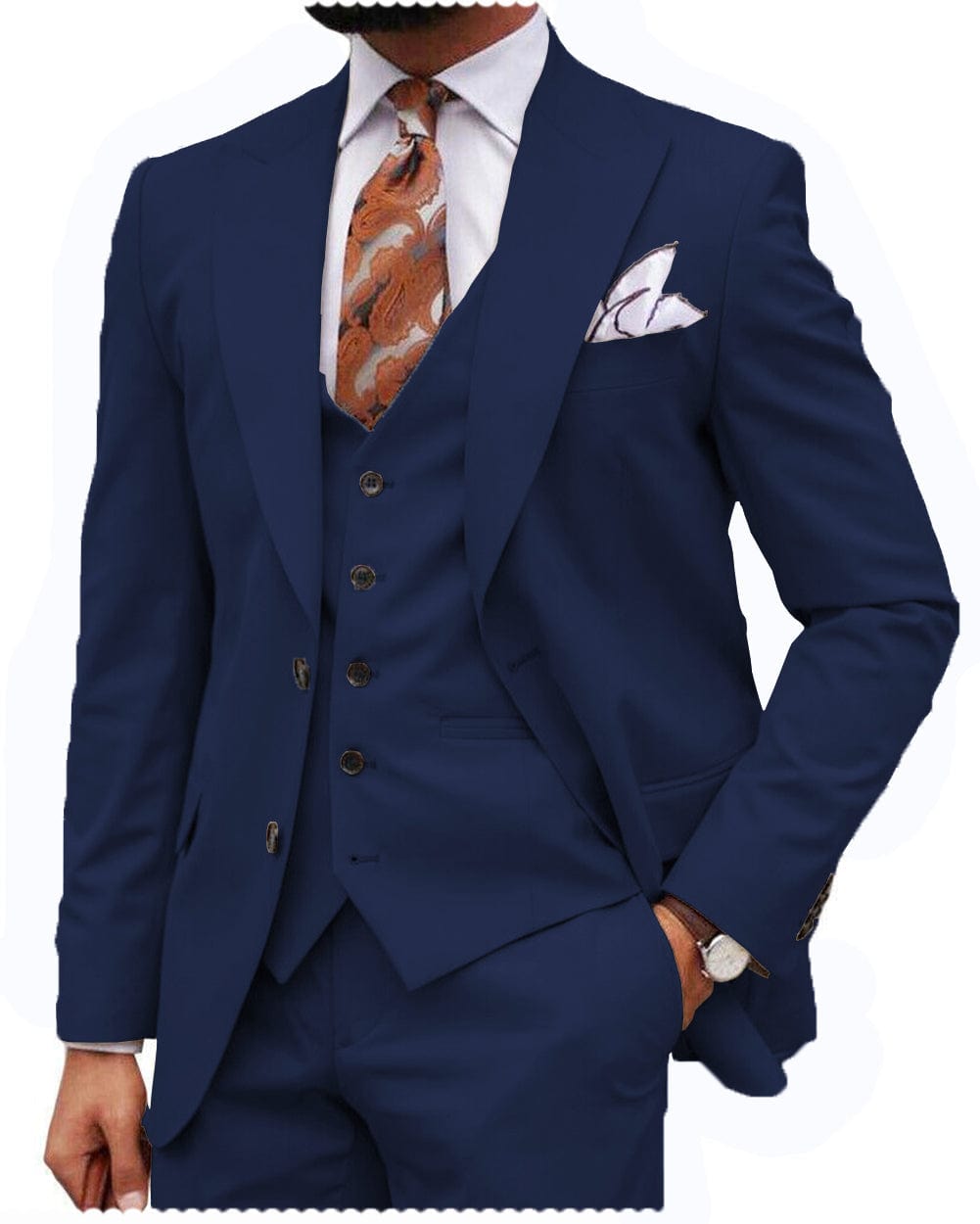 Formal suit, Navy Blue, Slim Fit, Jacket, Vest, Pants and Tie - C3956