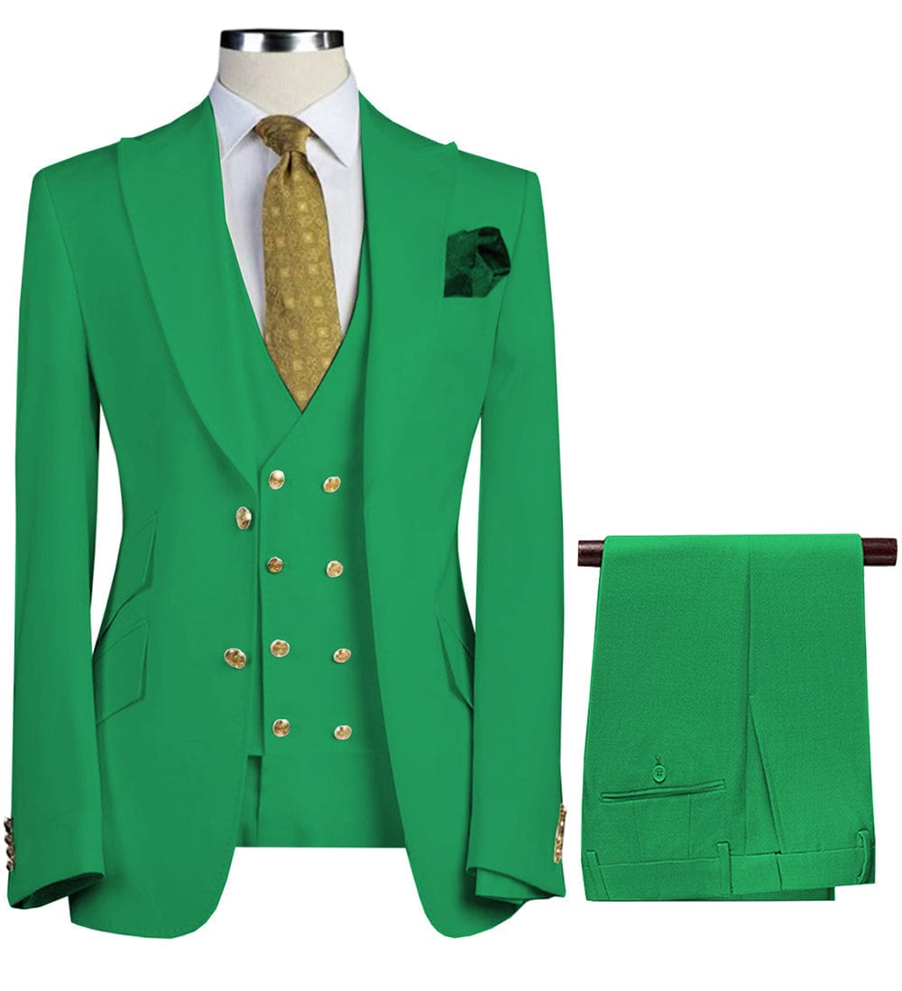 ceehuteey Formal Men's 3 Pieces Flat Peak Lapel Tuxedos For Wedding (Blazer+vest+Pants)