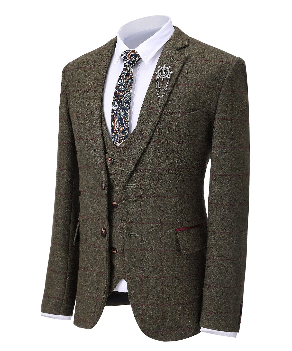 ceehuteey Formal Men's Business 3 Pieces Tweed Plaid Notch Lapel Suit Men for Wedding(Blazer+vest+Pants)