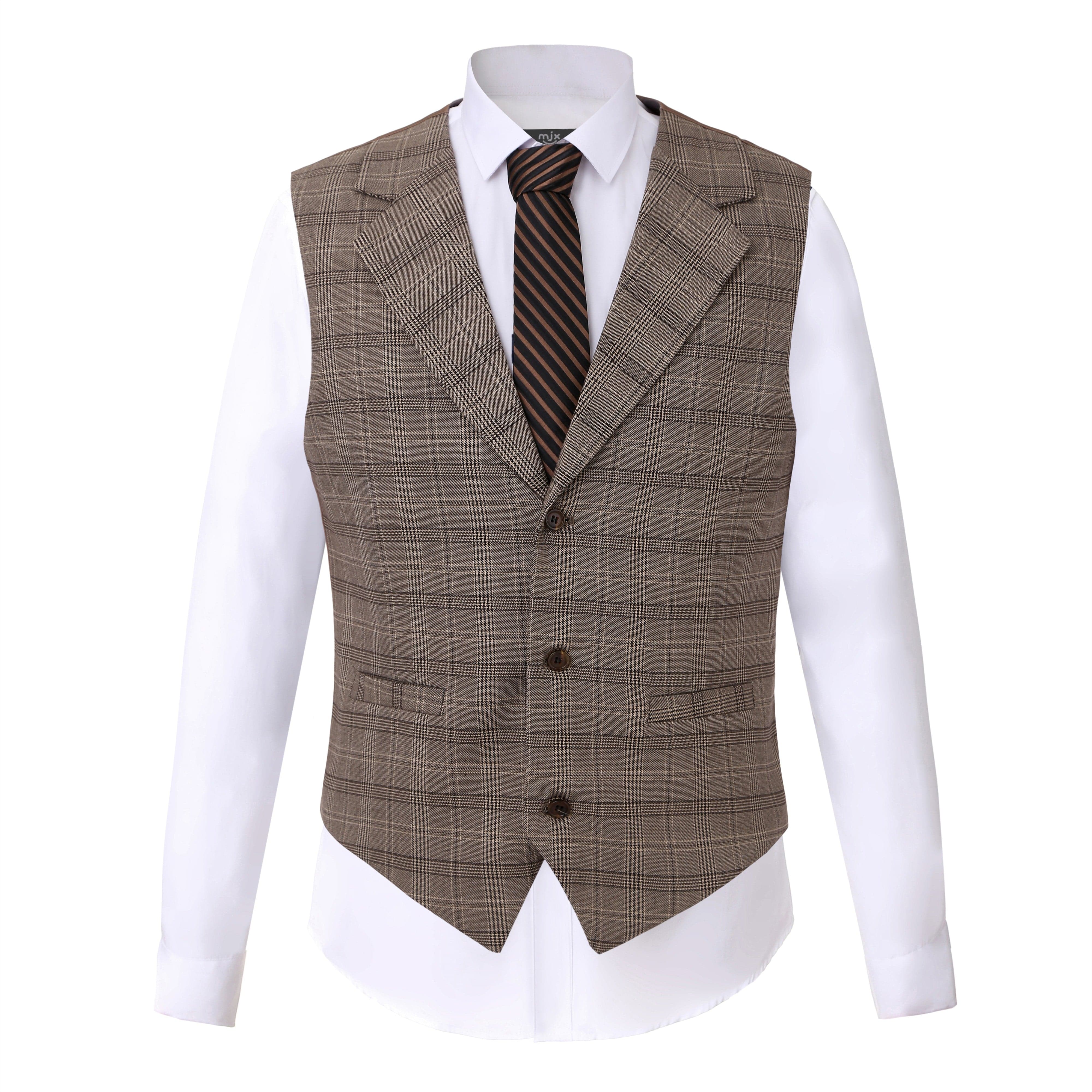 ceehuteey Formal Men's Fashion 3 Pieces Tweed Plaid Notch Lapel Suit Men for Wedding Or Party(Blazer+vest+Pants)
