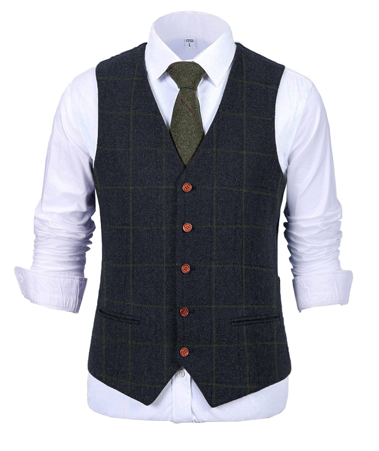 ceehuteey Formal Men's Suit Vest Tweed Plaid V Neck Waistcoat