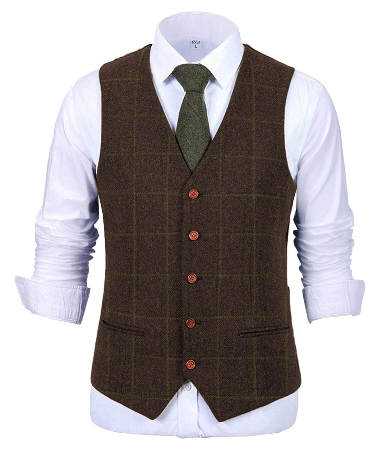 ceehuteey Formal Men's Suit Vest Tweed Plaid V Neck Waistcoat