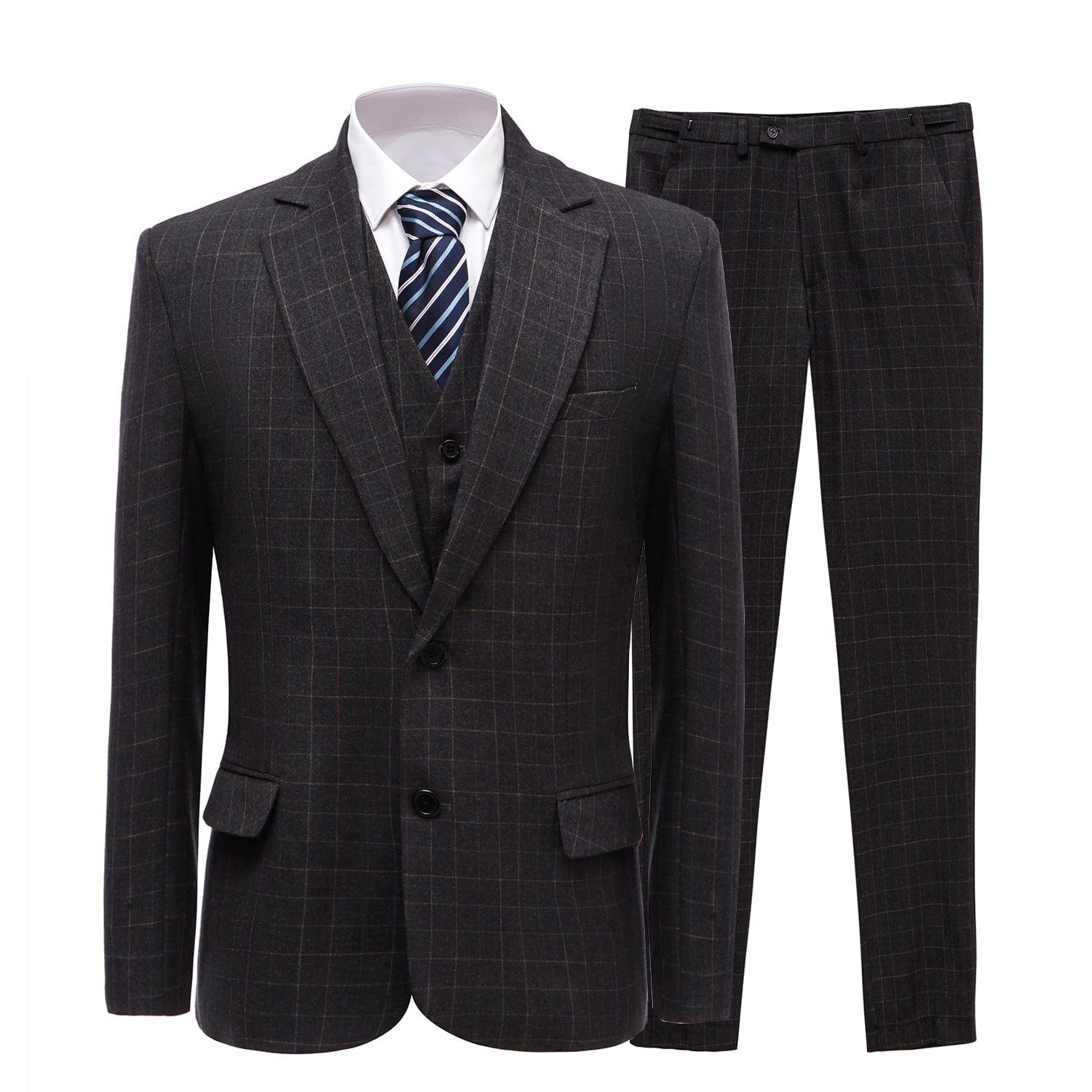 ceehuteey Formal Plaid 3 Pieces Mens Notch Lapel Suit Tuxedos (Blazer+vest+Pants)