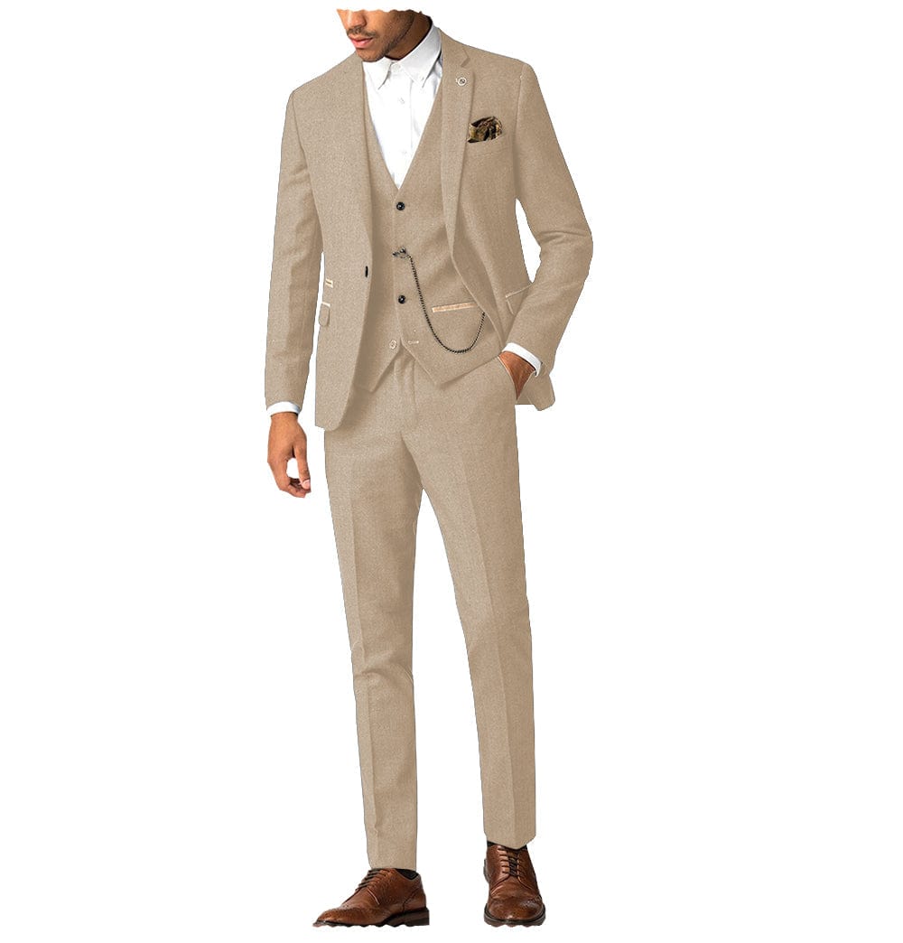 ceehuteey Herringbone 3 Piece Men's Suit for Wedding Graduation(Blazer + Vest + Pants)