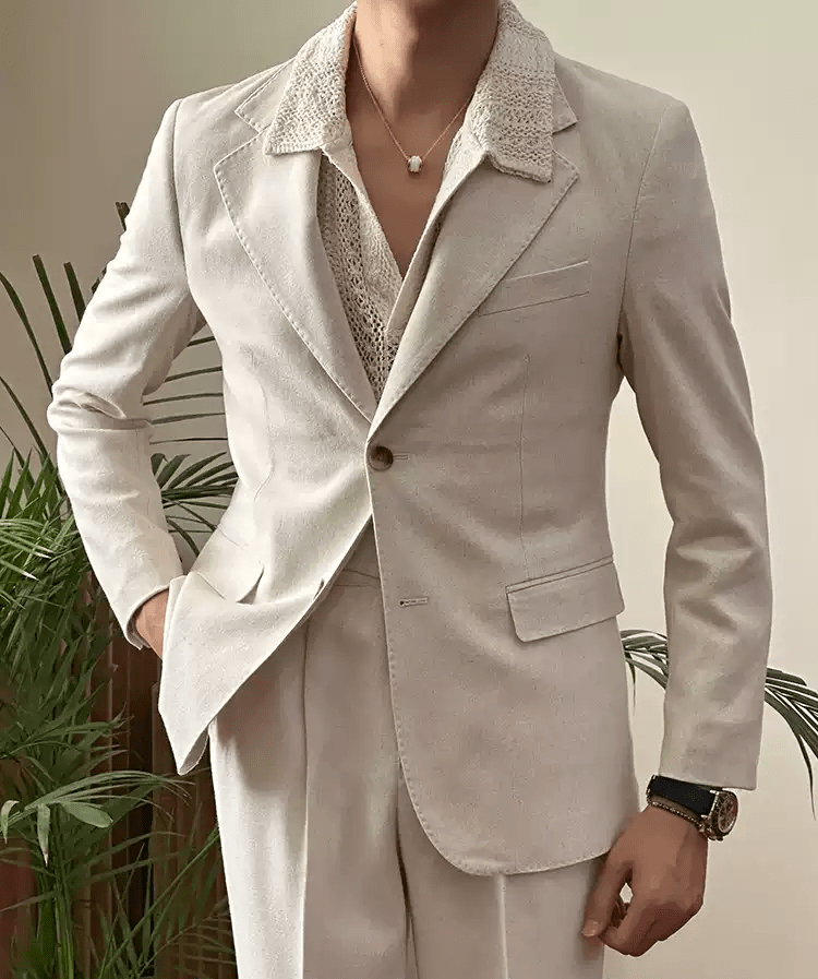 ceehuteey Linen Classic Notch Lapel Leisure suit(Blazer+Pants)