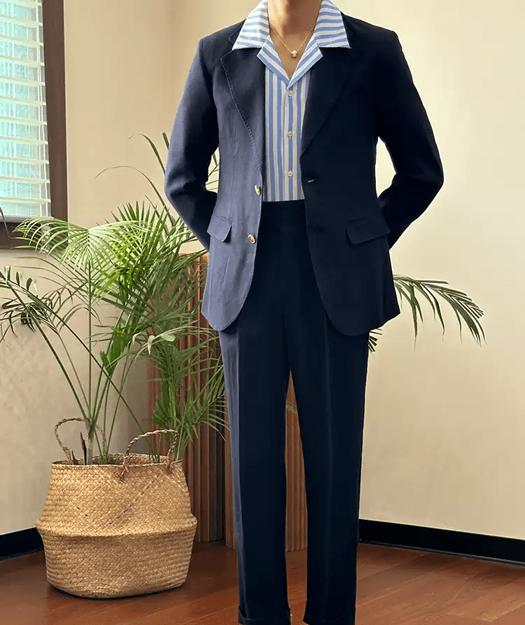 ceehuteey Linen Classic Notch Lapel Leisure suit(Blazer+Pants)