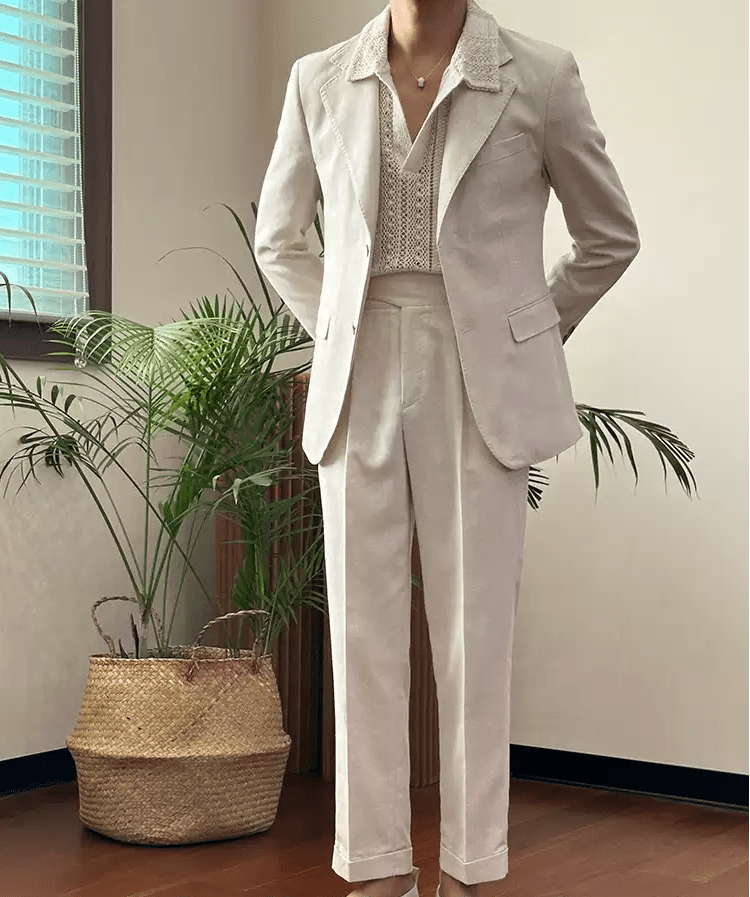 ceehuteey Linen Classic Notch Lapel Leisure suit(Blazer+Pants)