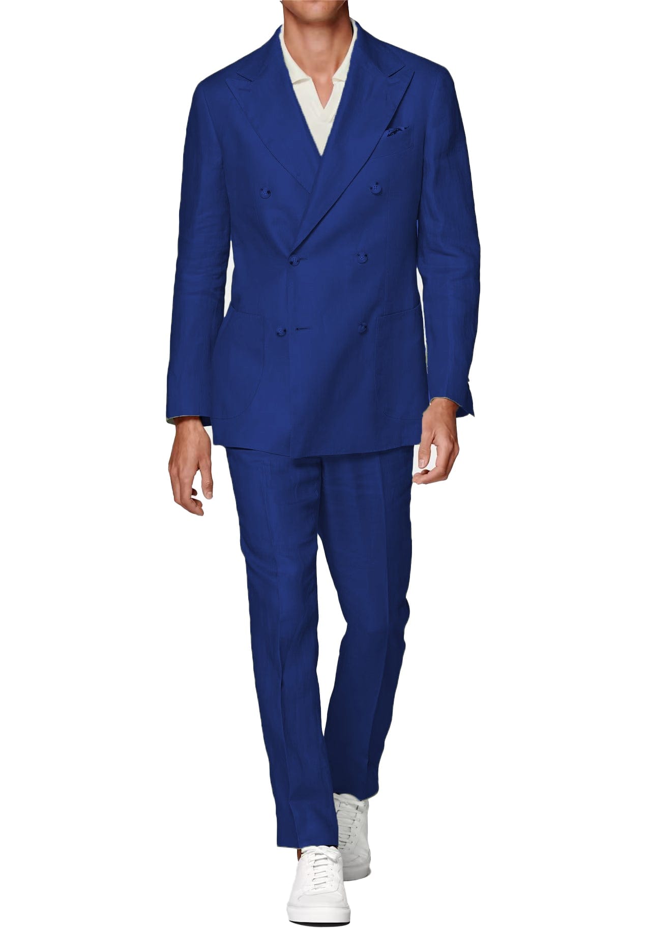 ceehuteey Linen Fashion Double Breasted Peak lapel for Men Solid Suit(Blazer+Pants)