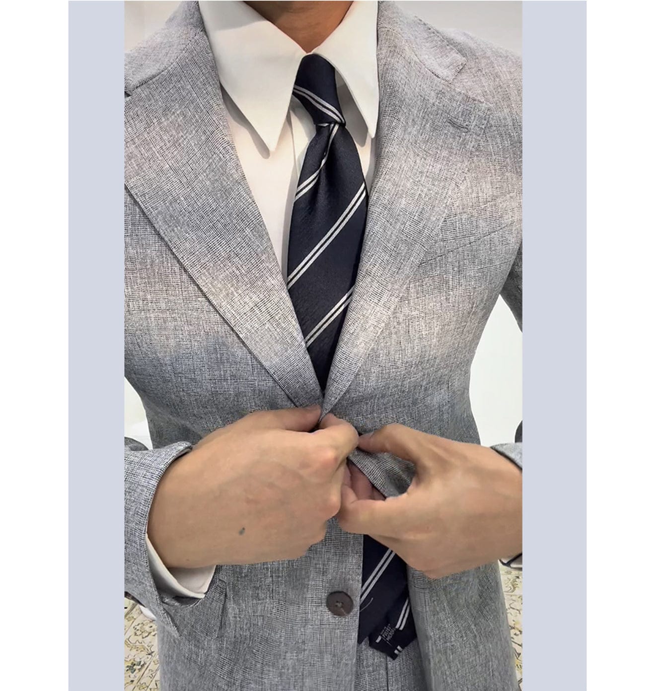 Men Linen Silver 2 Piece Suit
