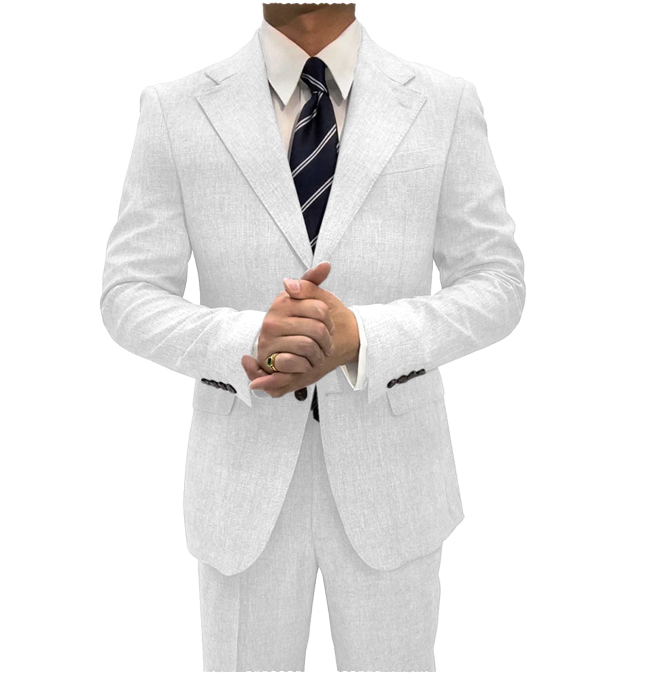 ceehuteey Linen Suits For Men Business  2 Piece Fit Casual Notch Lapel Summer Grooms (Blazer+Pants)