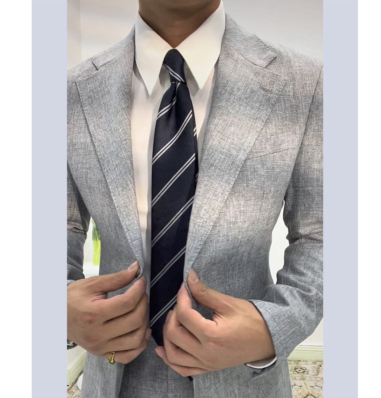 ceehuteey Linen Suits For Men Business 2 Piece Fit Casual Notch Lapel Summer Grooms (Blazer+Pants)