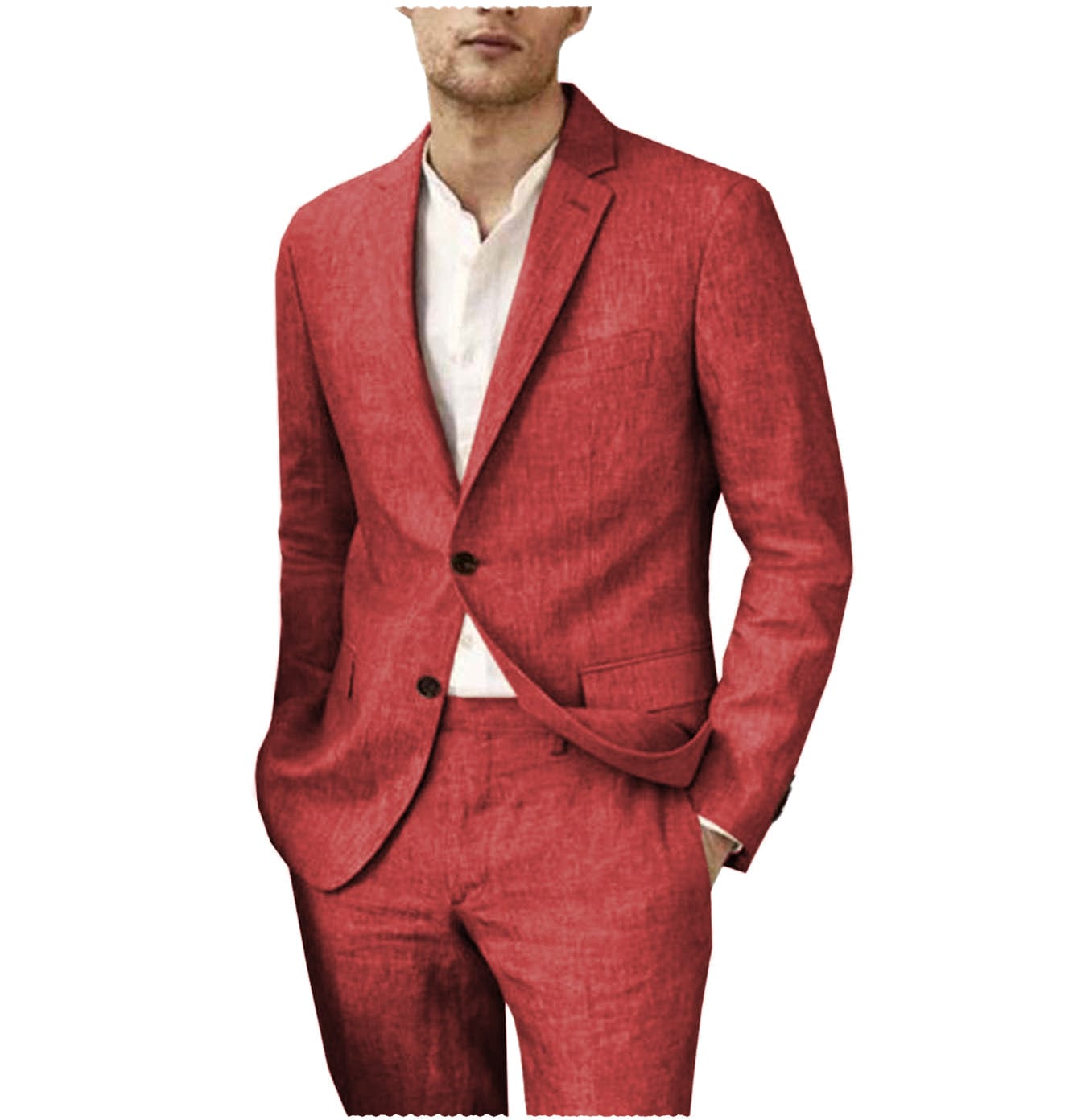 Linen Men Suit Summer 2 Piece Slim Fit Business Blazer Groom Jacket 100%  Cotton