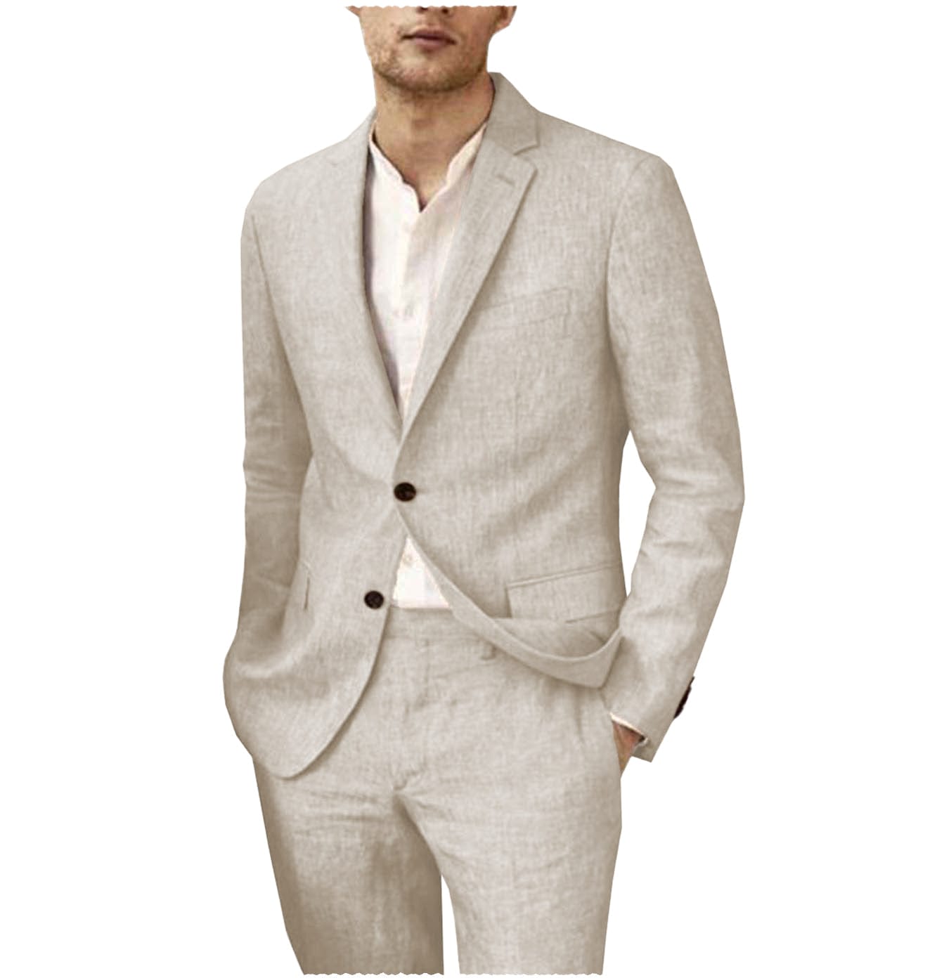 ceehuteey Linen Suits For Men Wedding 2 Piece  Fit Casual Notch Lapel Summer Grooms (Blazer+Pants