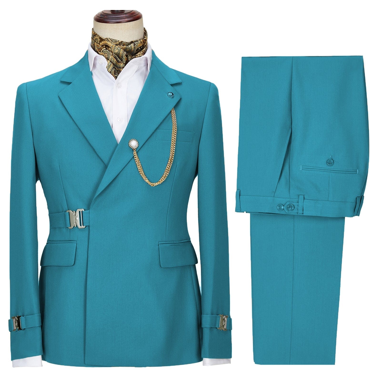 Men s 2 Piece Suit with Metal Clasp Slim Fit Suit Stylish Tuxedo Suit Set ceehuteey 36R Teal