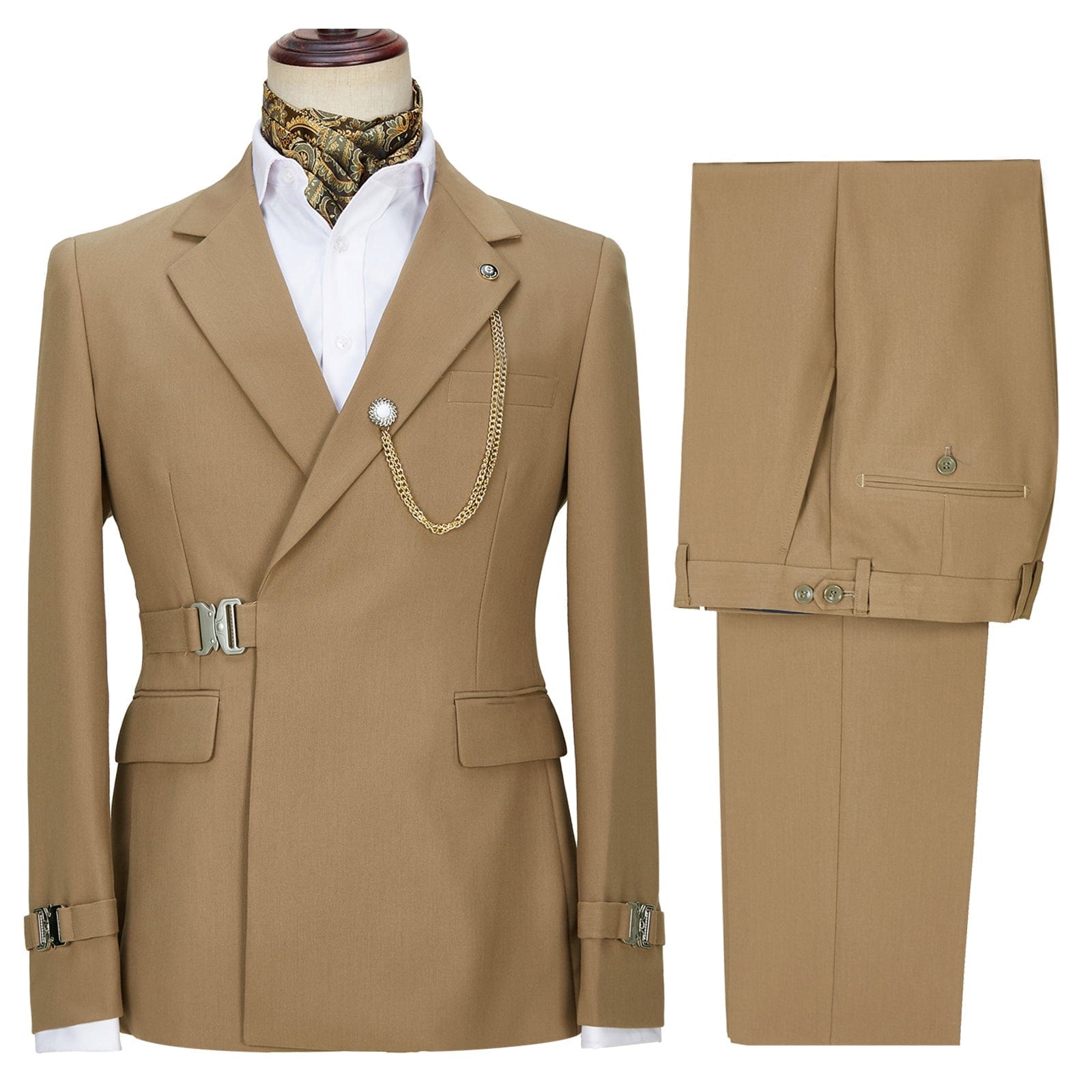 Lucci Men's Beige Suit Regular Fit 2 Piece Suit Medium Lapel 2PP