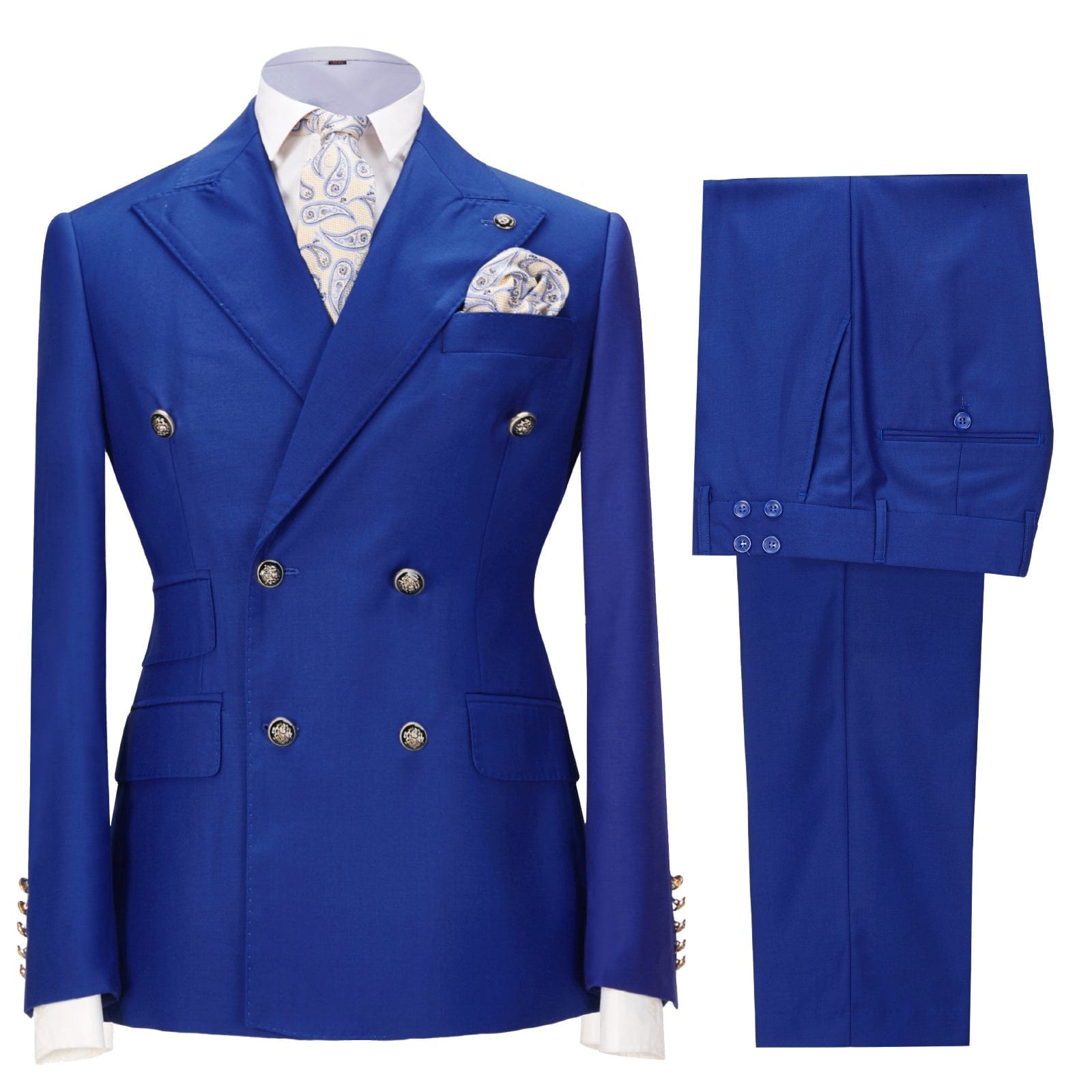 Peacock Blue or Royal Blue Double Breasted 2-piece Pants Suit