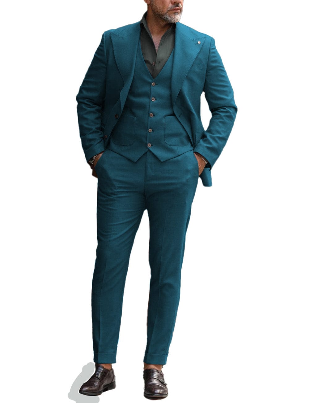Men's 3 Piece Slim Fit Peak Lapel Suit for Graduation (Blazer+Vest