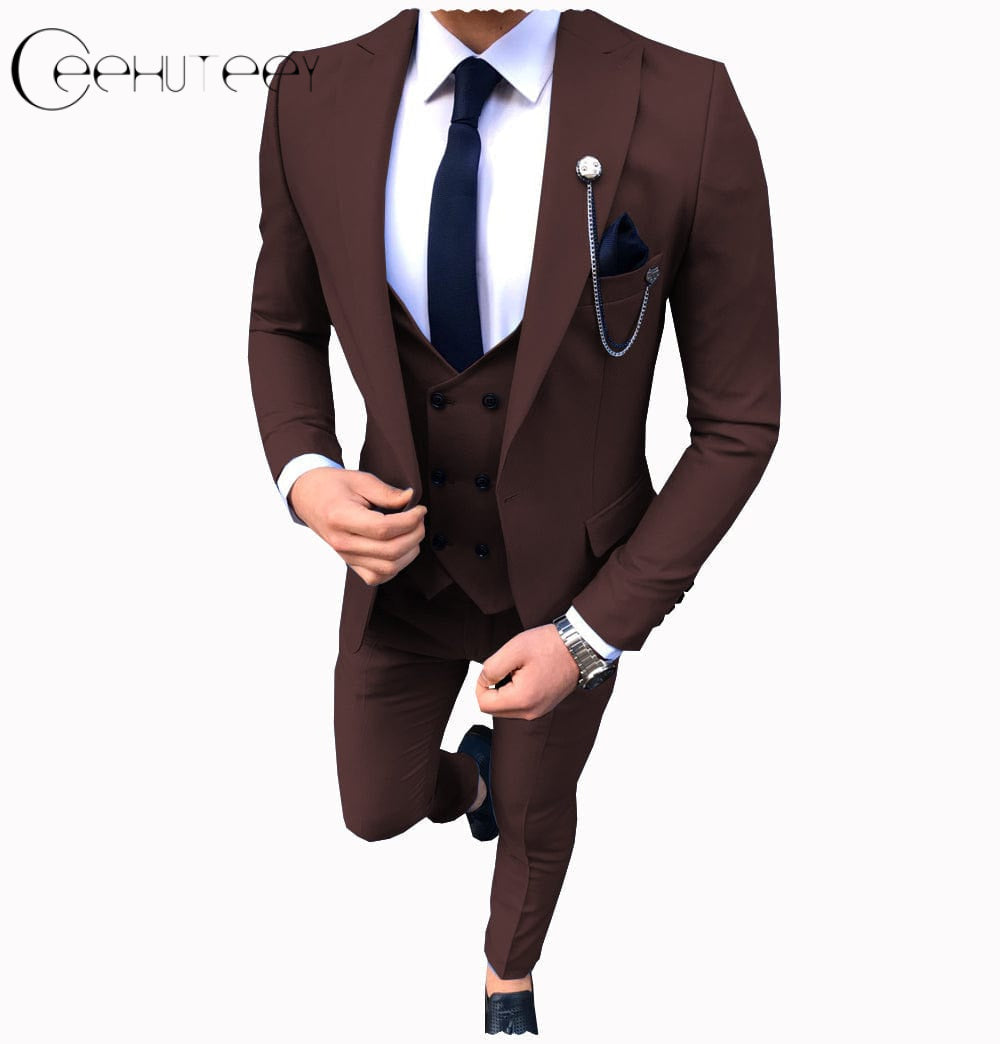 MY'S Men's Blazer Vest Pants Set, Solid Party Wedding Dress, One Button  Jacket Waistcoat and Trousers, 3 Piece Slim Fit Suit with Tie Beige at   Men's Clothing store