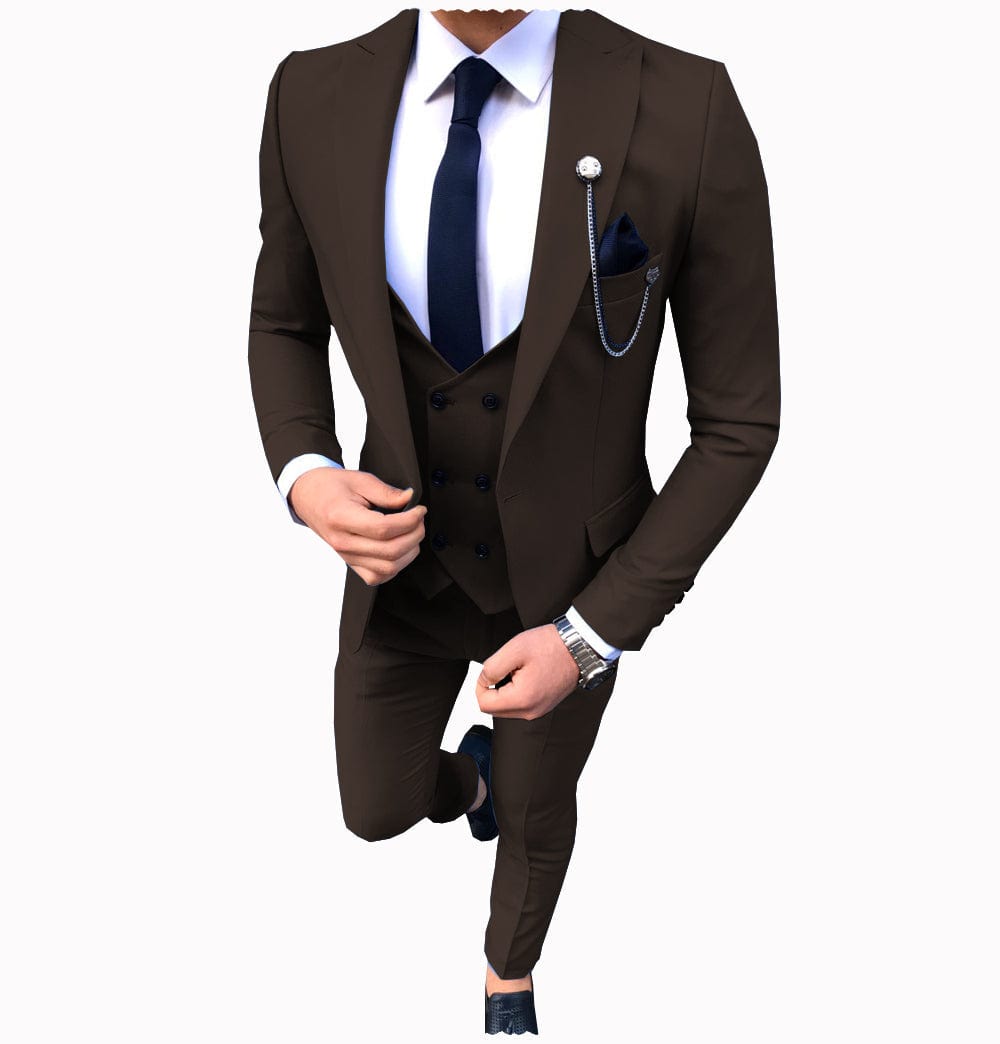 Men's slim fit 3 piece suit on sale one button blazer tux vest & trousers