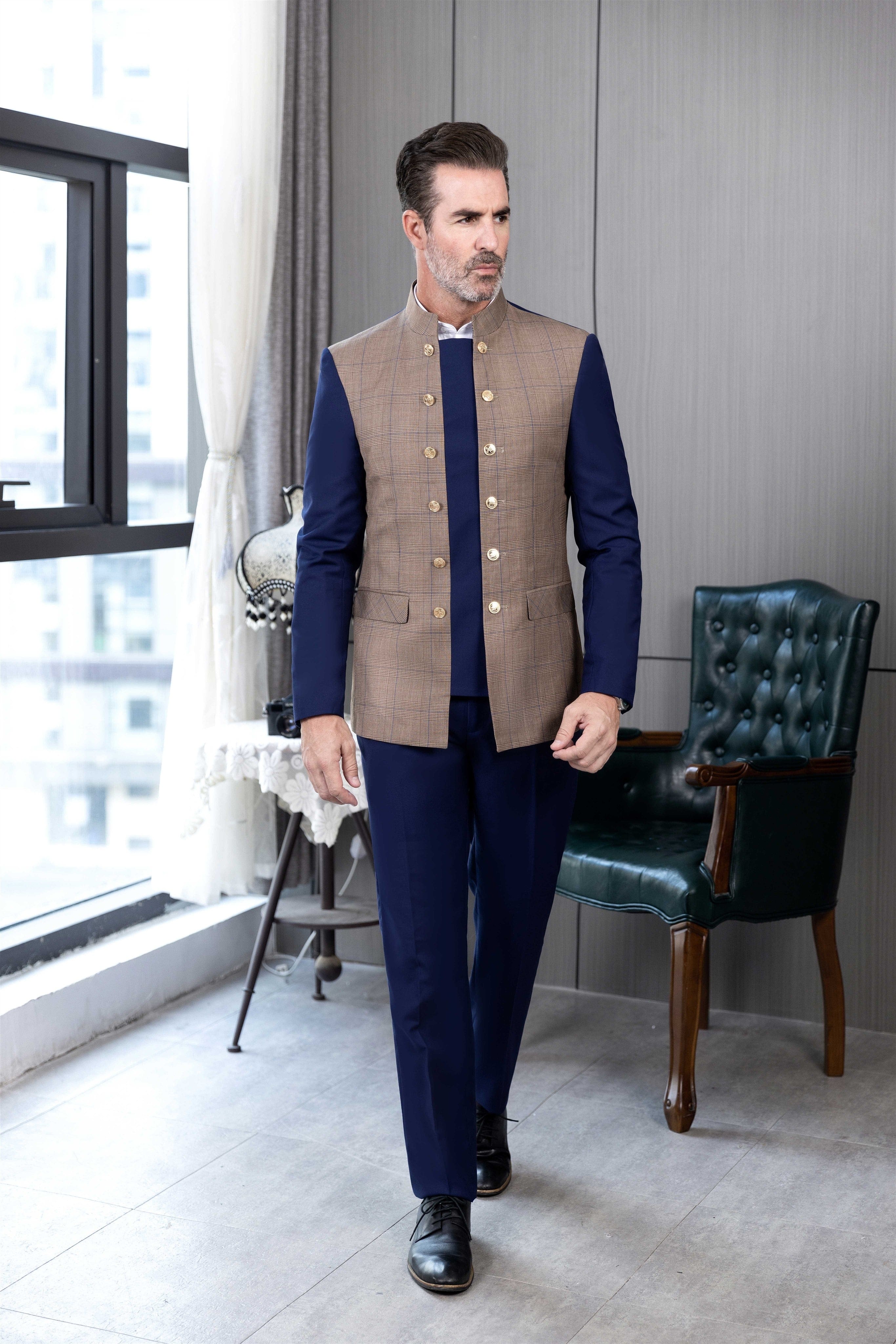 ceehuteey Men's 3 Pieces Chinese Classic Design Suits(Blazer+vest+Pants)