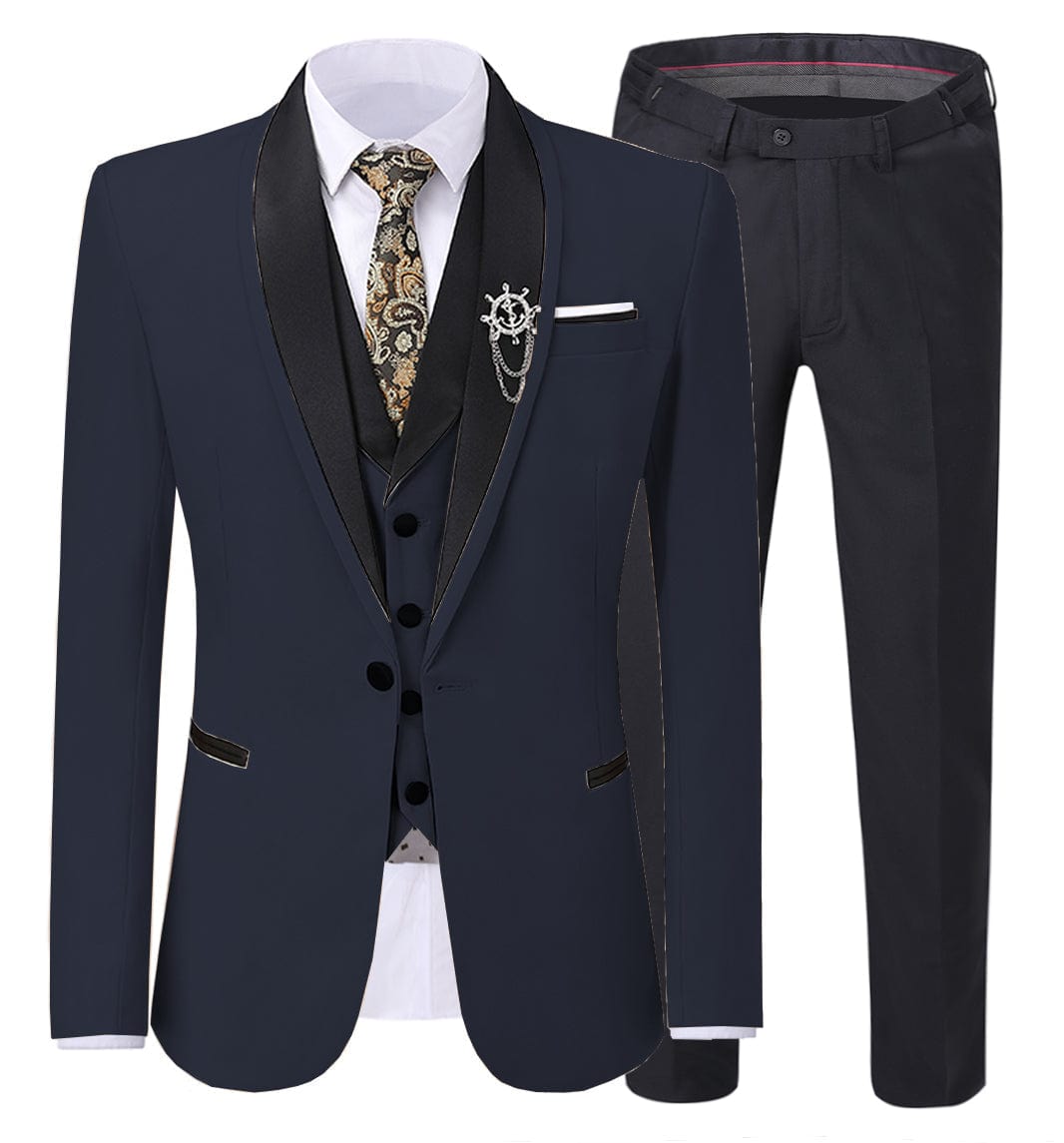 ceehuteey Men's 3 Pieces Formal Suit Flat Notch Lapel Tuxedos (Blazer+vest+Pants)