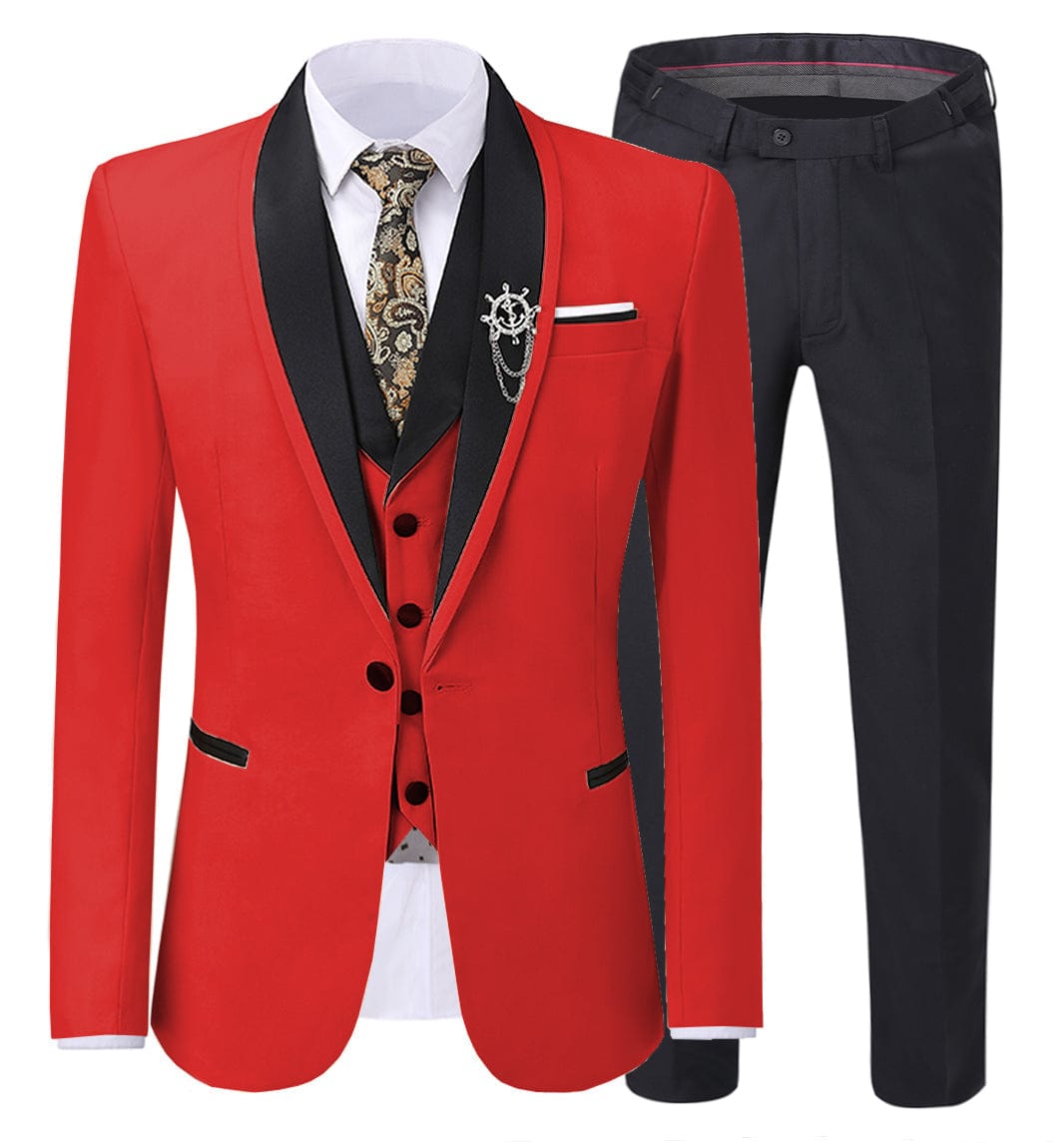 ceehuteey Men's 3 Pieces Formal Suit Flat Notch Lapel Tuxedos (Blazer+vest+Pants)