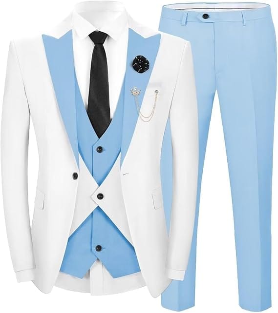 ceehuteey Men's 3 Pieces Leisure Flat Peak Lapel Tuxedos for Party