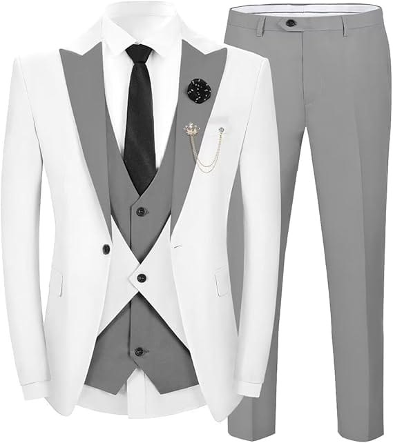 ceehuteey Men's 3 Pieces Leisure Flat Peak Lapel Tuxedos for Party