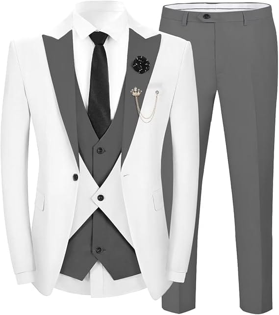 ceehuteey Men's 3 Pieces Leisure Flat Peak Lapel Tuxedos for Party