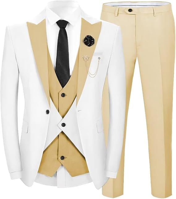 ceehuteey Men's 3 Pieces Leisure Flat Peak Lapel Tuxedos for Party