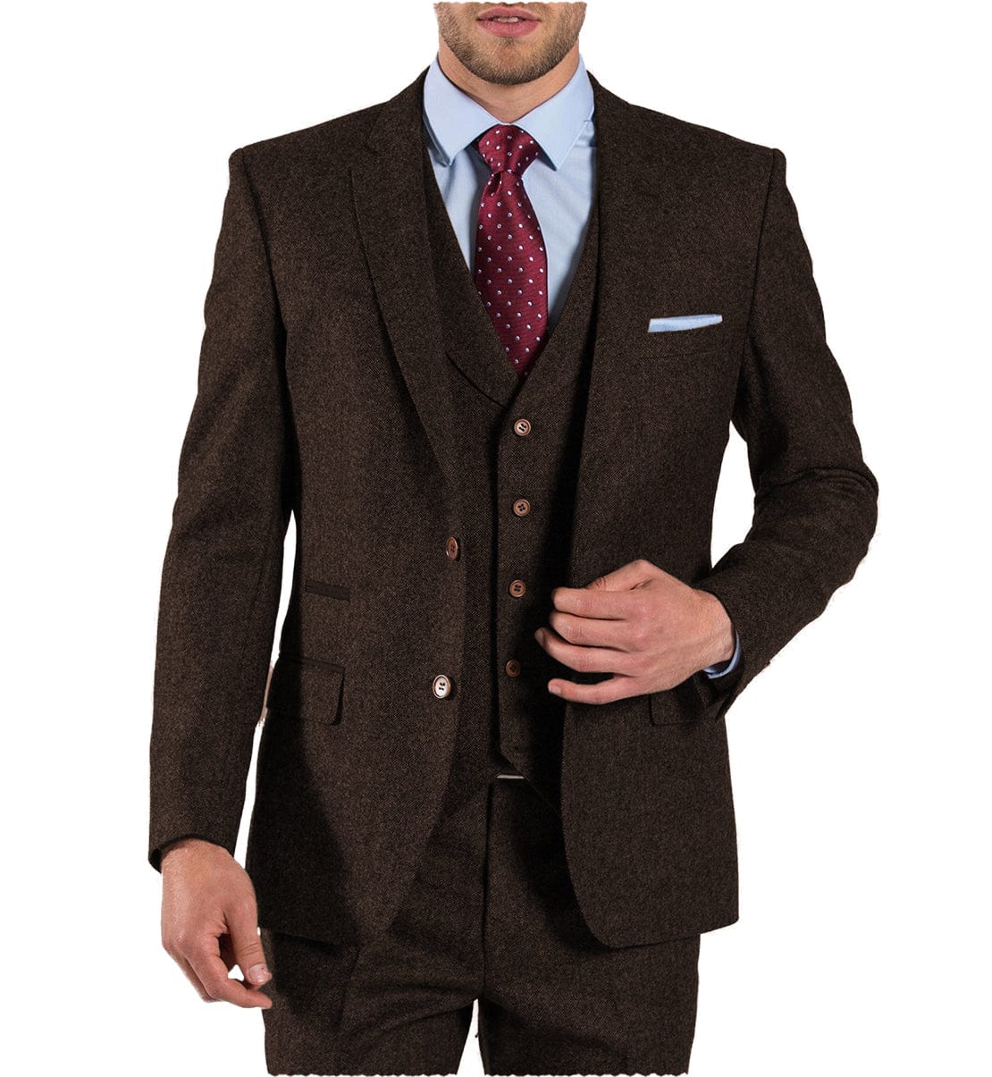 ceehuteey Men's 3 Pieces Suit Bussiness Herringbone Tweed Notch Lapel Gent Tuxedos (Blazer+Vest+Pants)