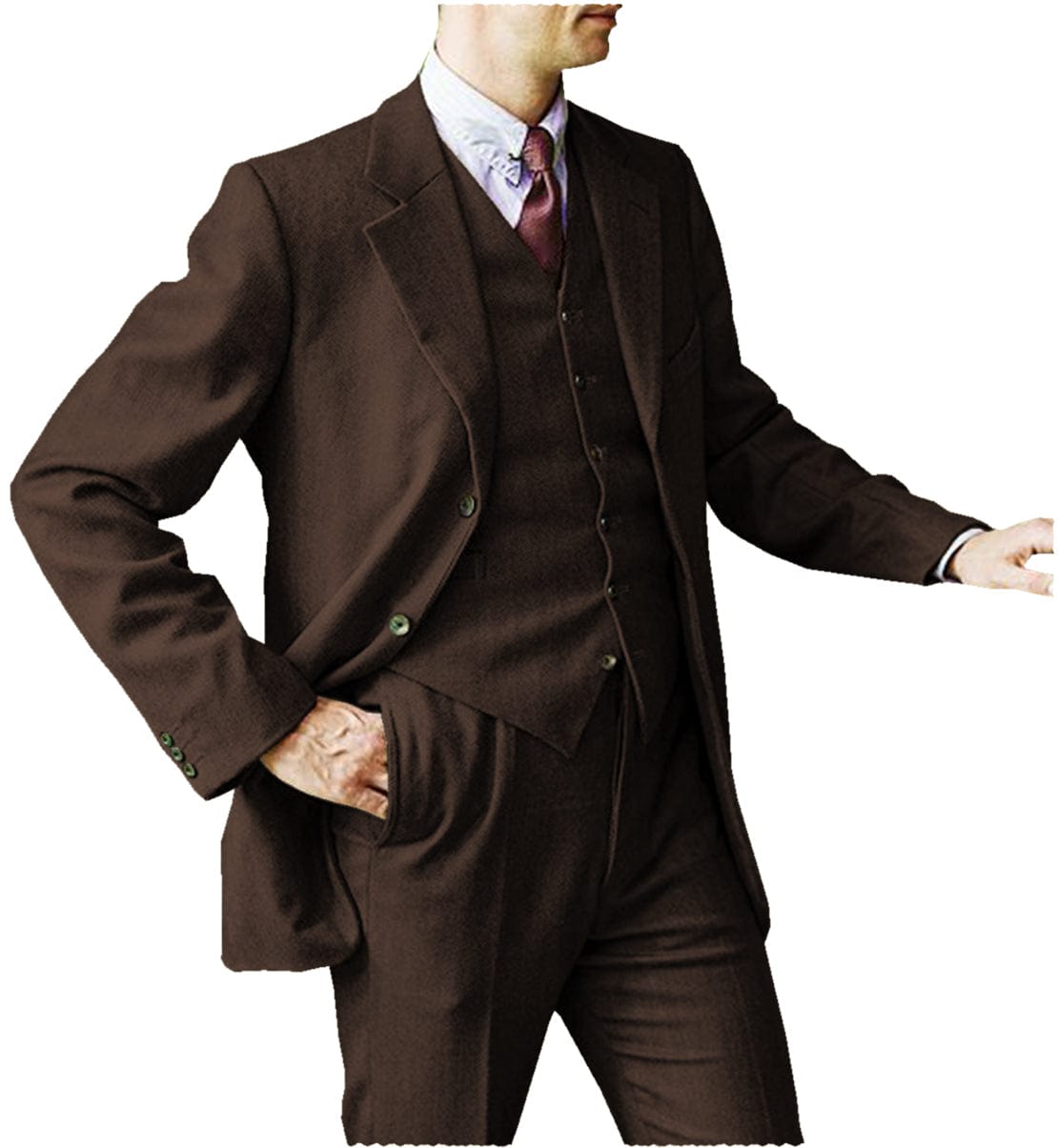 ceehuteey Men's 3 Pieces Suit Wedding Herringbone Tweed Notch Lapel Gent  Tuxedos (Blazer+Vest+Pants)