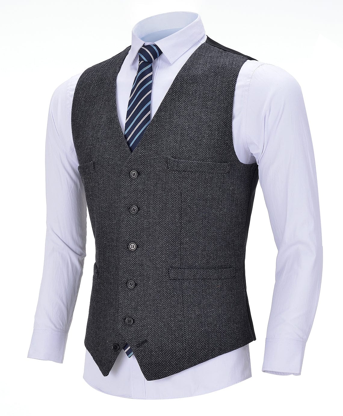 ceehuteey Men's Business Suit Vest V Neck Herringbone Dress Waistcoat
