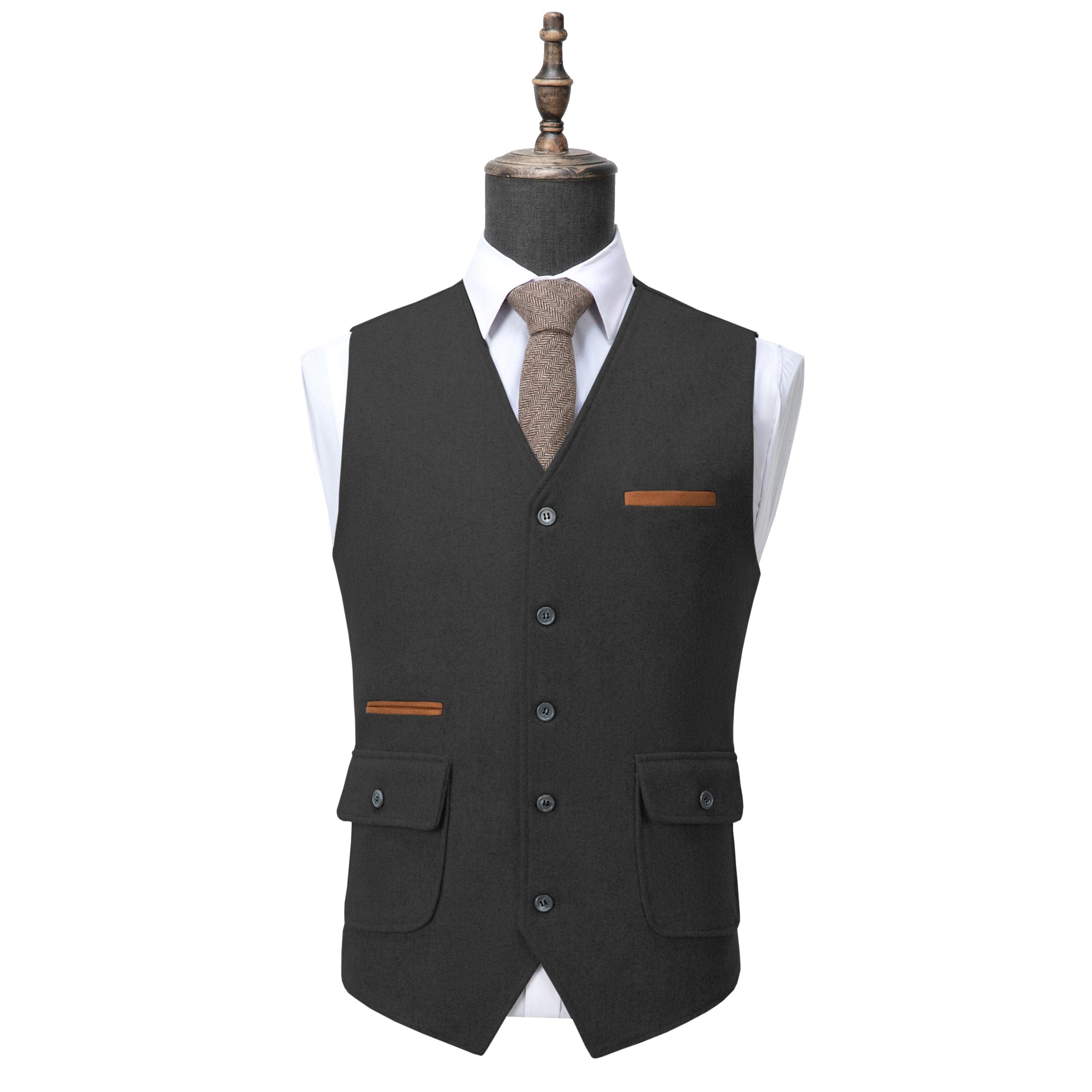 ceehuteey Men's Business V Neck Tweed Classic Flat Waistcoat