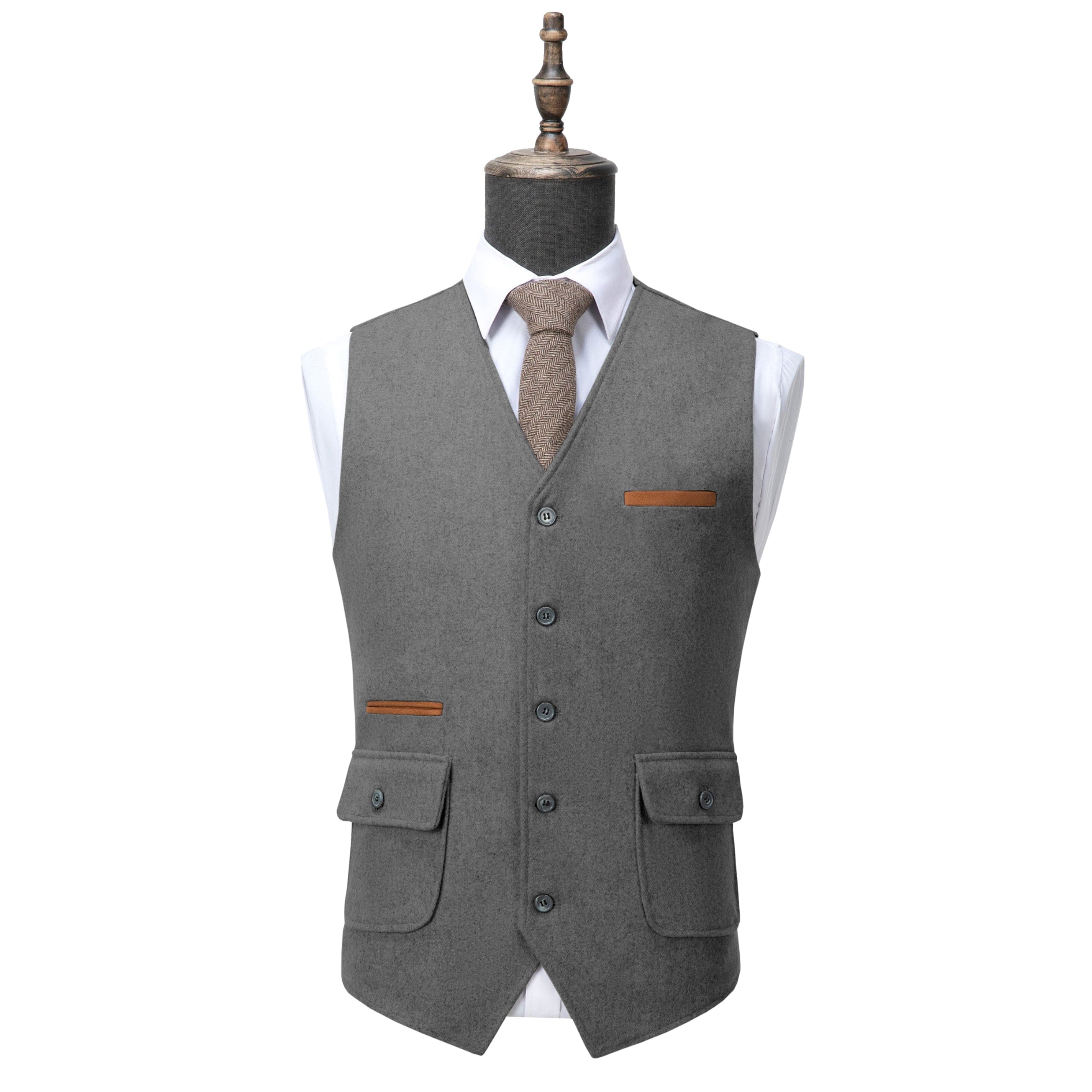 ceehuteey Men's Business V Neck Tweed Classic Flat Waistcoat